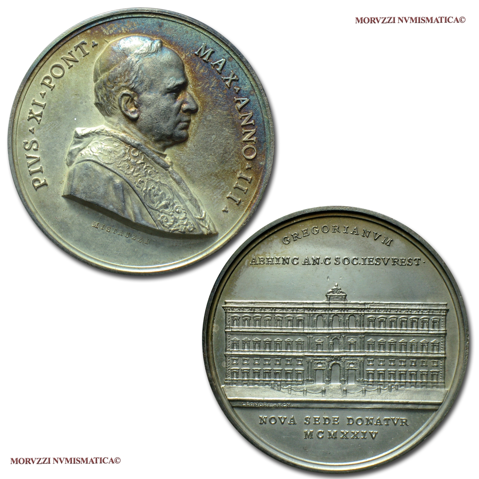 Stato Pontificio, PIO XI, MEDAGLIA ANNUALE IN ARGENTO, 1924 ANNO III, Nuova Sede dell'Università Gregoriana, Opus Aurelio Mistruzzi, FDC, (NC), (Bartolotti E924) / Pope Pius XI SILVER MEDALS (medaglie papali d'argento - medaglie pontificie annuali) | Moruzzi Numismatica