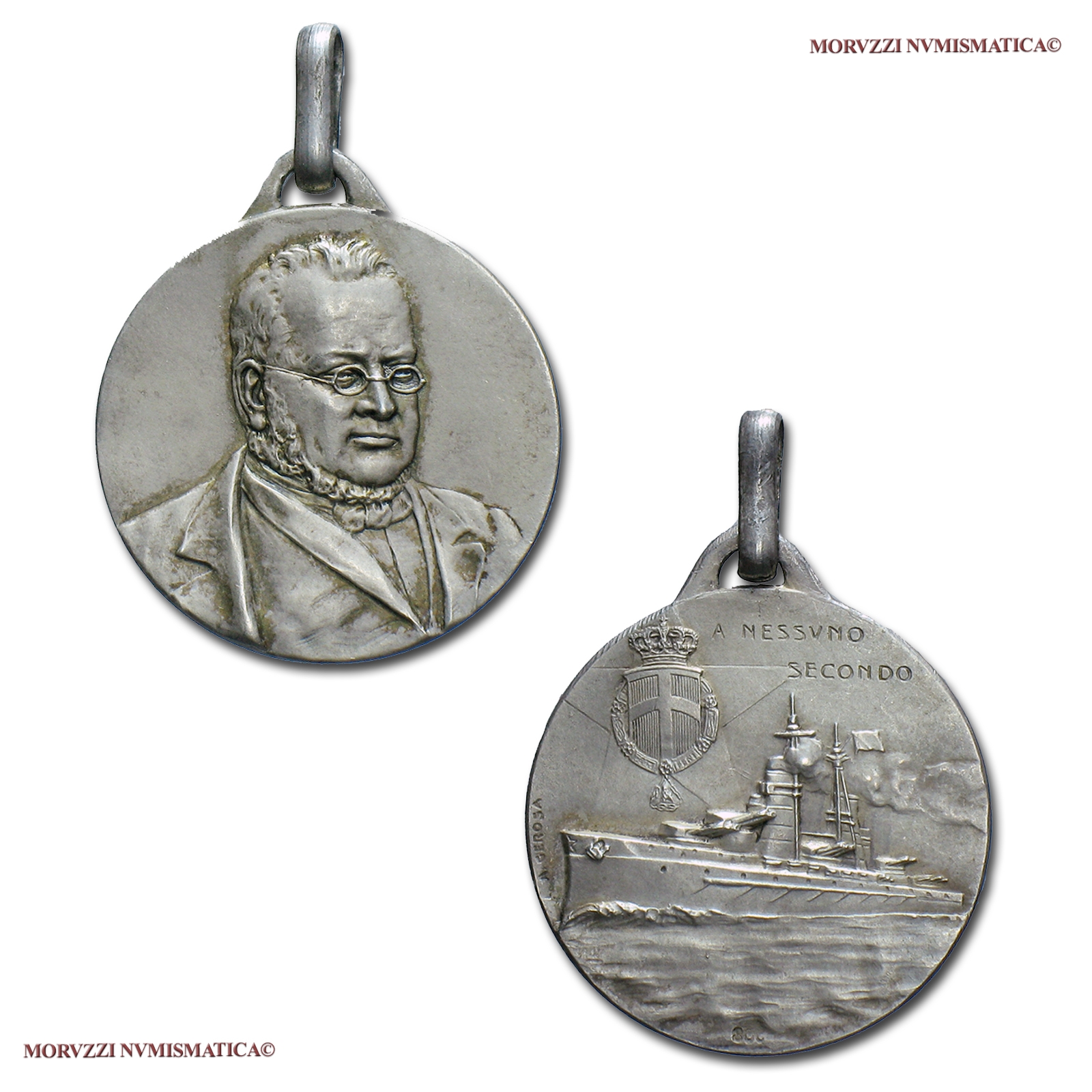 Regno d'Italia, VITTORIO EMANUELE III, MEDAGLIA IN ARGENTO, 1911 ?, Regia Nave Conte di Cavour / A NESSUNO SECONDO, Opus A. Gerosa, FDC / medaglie italiane d'argento da collezione | Moruzzi Numismatica