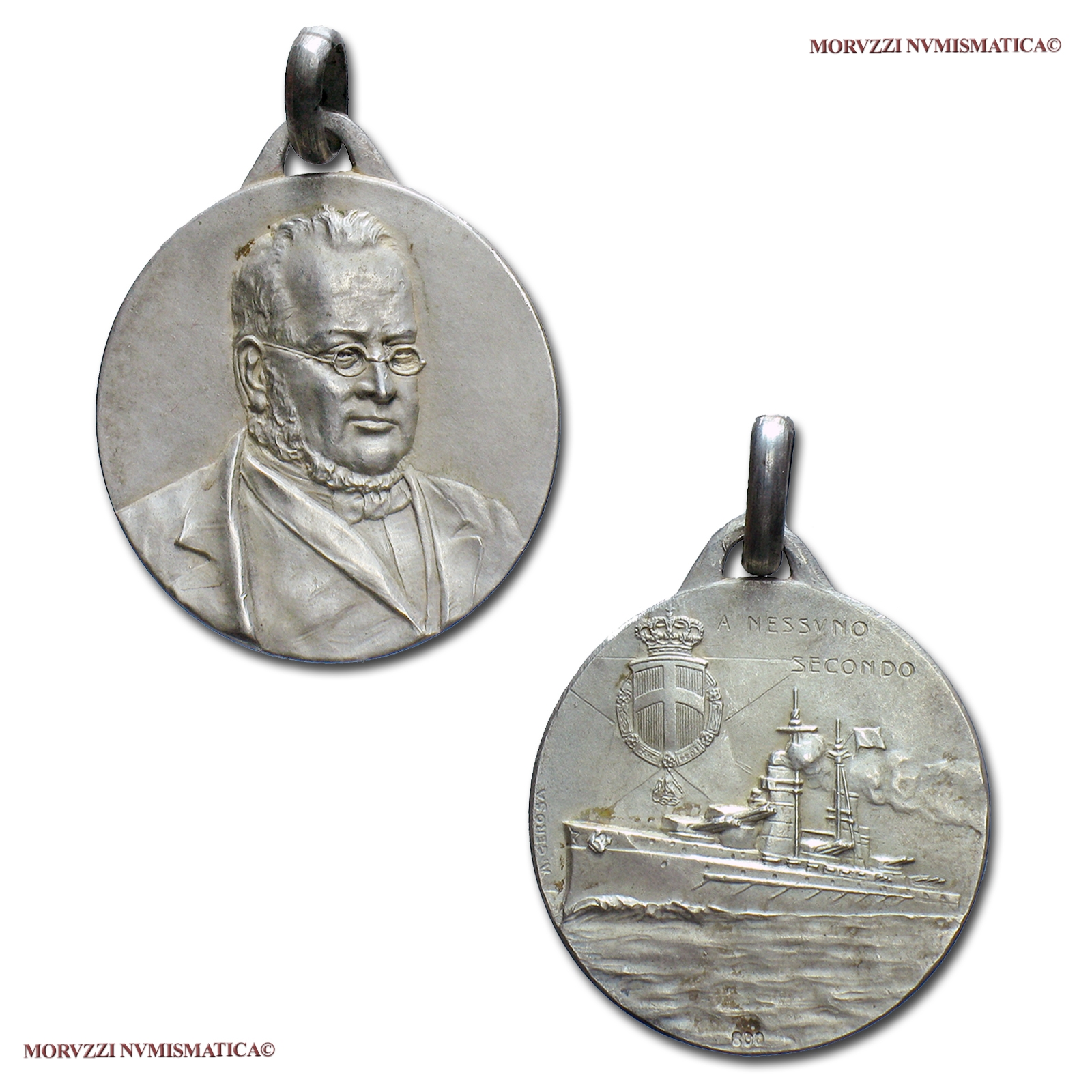 Regno d'Italia, VITTORIO EMANUELE III, MEDAGLIA IN ARGENTO, 1911 ?, Regia Nave Conte di Cavour / A NESSUNO SECONDO, Opus A. Gerosa, FDC / medaglie italiane d'argento da collezione | Moruzzi Numismatica