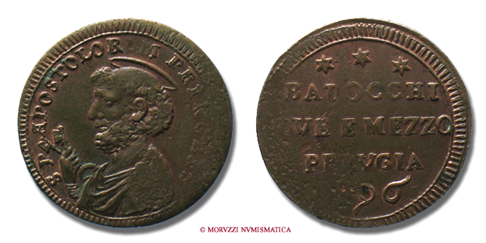 Stato Pontificio, PIO VI, Braschi 1775-1799, SAMPIETRINO DA 2,5 BAIOCCHI, 1796 | Moruzzi Numismatica