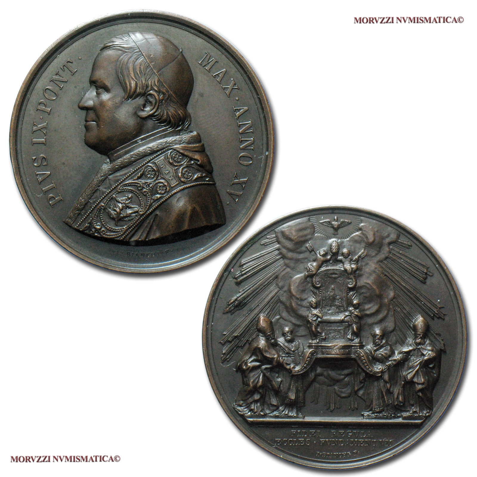 Stato Pontificio, PIO IX, MEDAGLIA ANNUALE IN BRONZO, 1860 ANNO XV, La cattedra di San Pietro, Opus Ignazio Bianchi, mSPL, (Bartolotti E860) / Pope Pius IX Mastai Ferretti BRONZE MEDALS (medaglie papali - medaglie pontificie annuali) | Moruzzi Numismatica