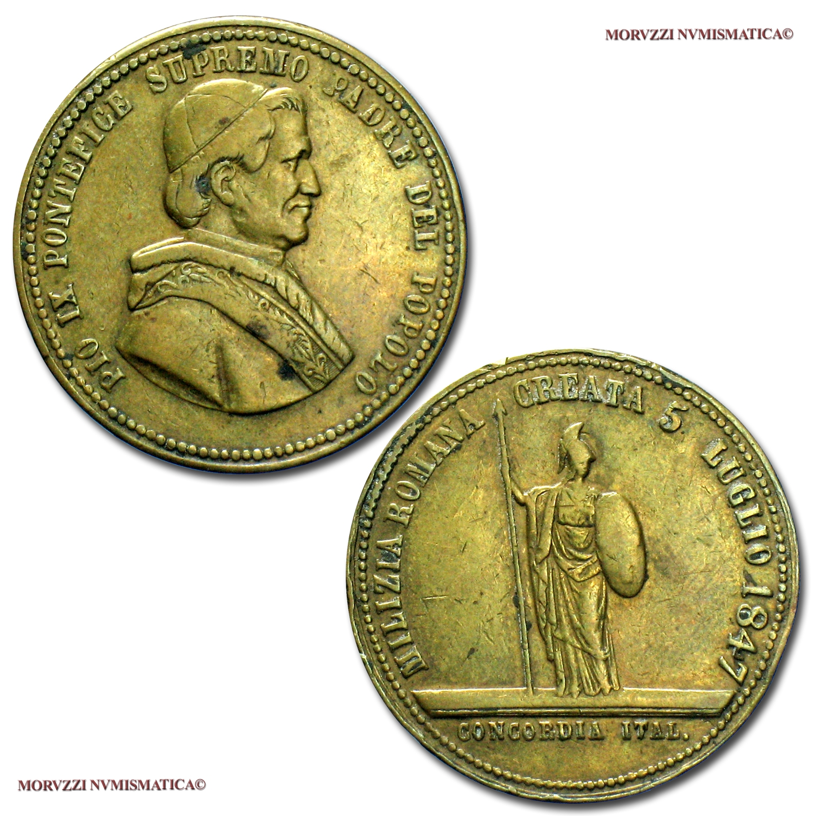 Stato Pontificio, PIO IX, MEDAGLIA IN BRONZO, 1847, Istituzione della Guardia Civica, BB, (R), (Bartolotti II-9) / Pope Pius IX Mastai Ferretti BRONZE MEDALS (medaglie papali rare - medaglie pontificie da collezione) | Moruzzi Numismatica