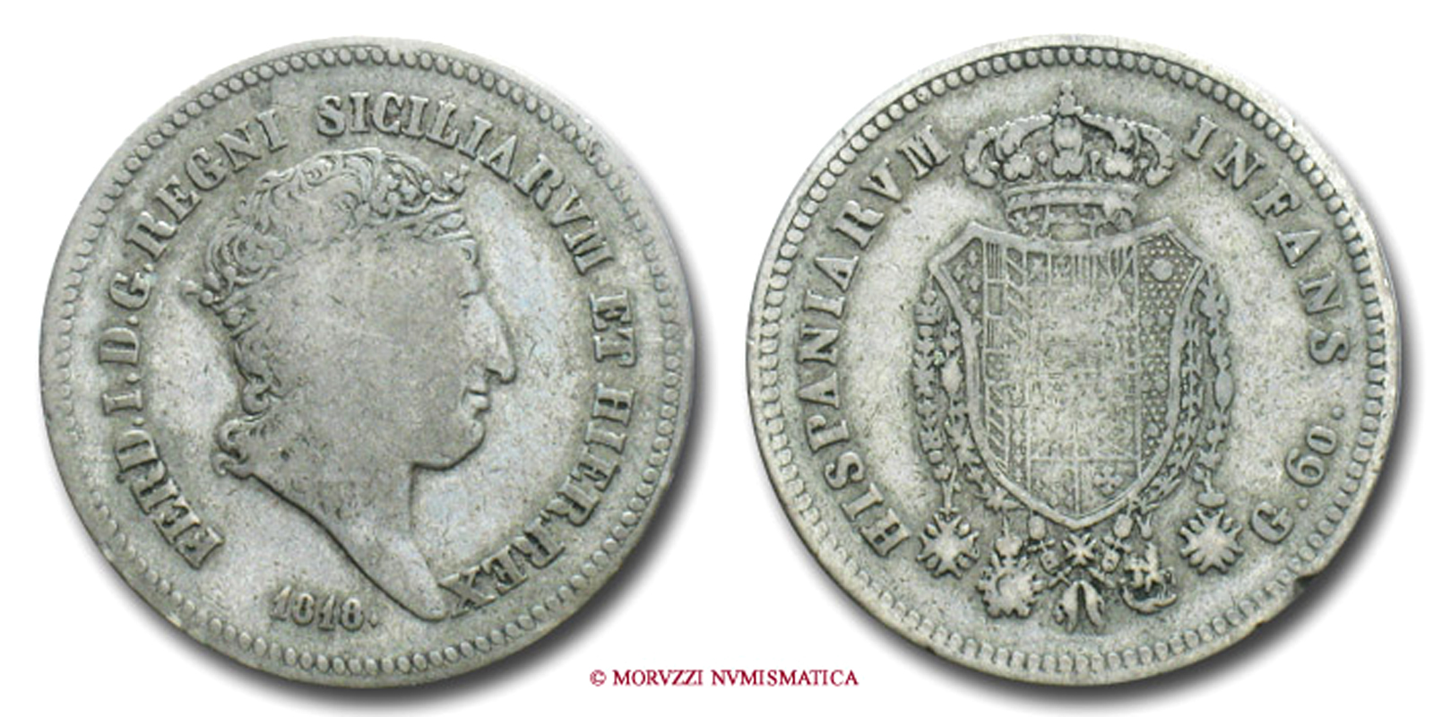 Regno delle due Sicilie, FERDINANDO I DI BORBONE, 60 GRANA, 1818, zecca di Napoli, ARGENTO, MB, (R), (Pannuti-Riccio 10) / PIASTRA D'ARGENTO (monete italiane) | Moruzzi Numismatica