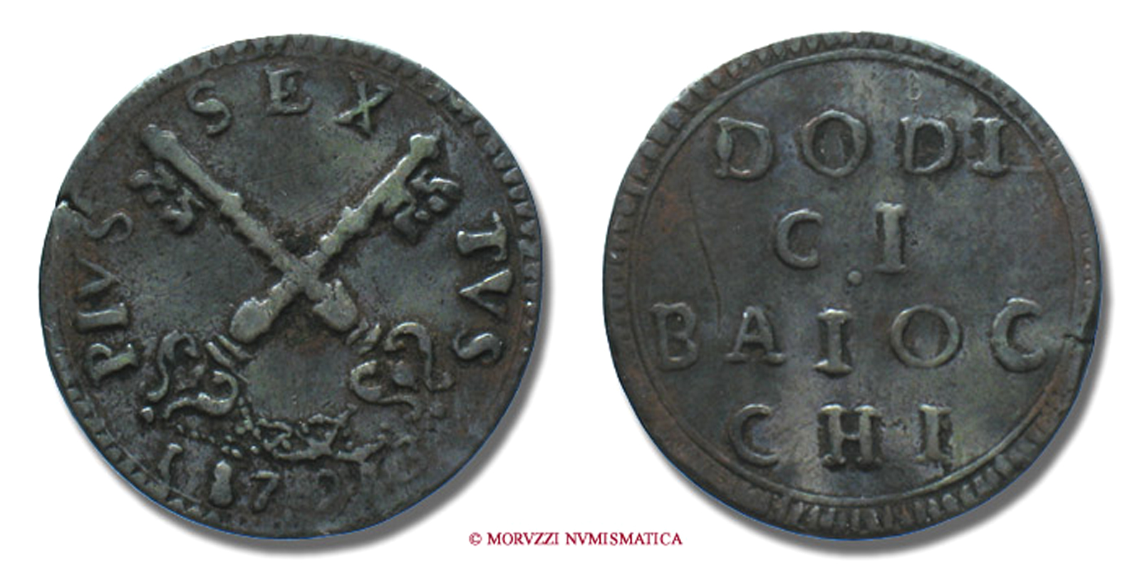 Stato Pontificio, PIO VI, Braschi, BAIOCCHI 12, 1793 | Moruzzi Numismatica