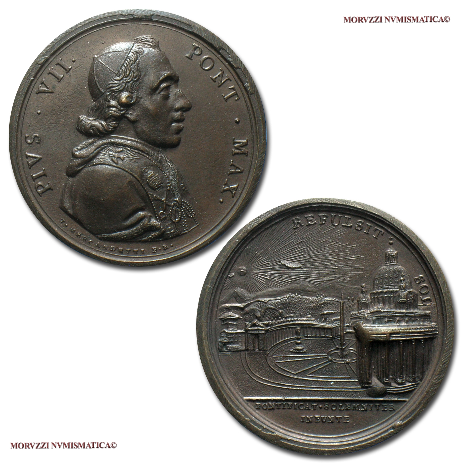 Stato Pontificio, PIO VII, MEDAGLIA IN BRONZO RICONIO, 1800, Avvento di Pio VII, Opus Tommaso Mercandetti, qFDC, (R), (Mazio 537) / Pope Pius VII Chiaramonti BRONZE MEDALS RECOINAGE (medaglie papali rare - medaglie pontificie) | Moruzzi Numismatica