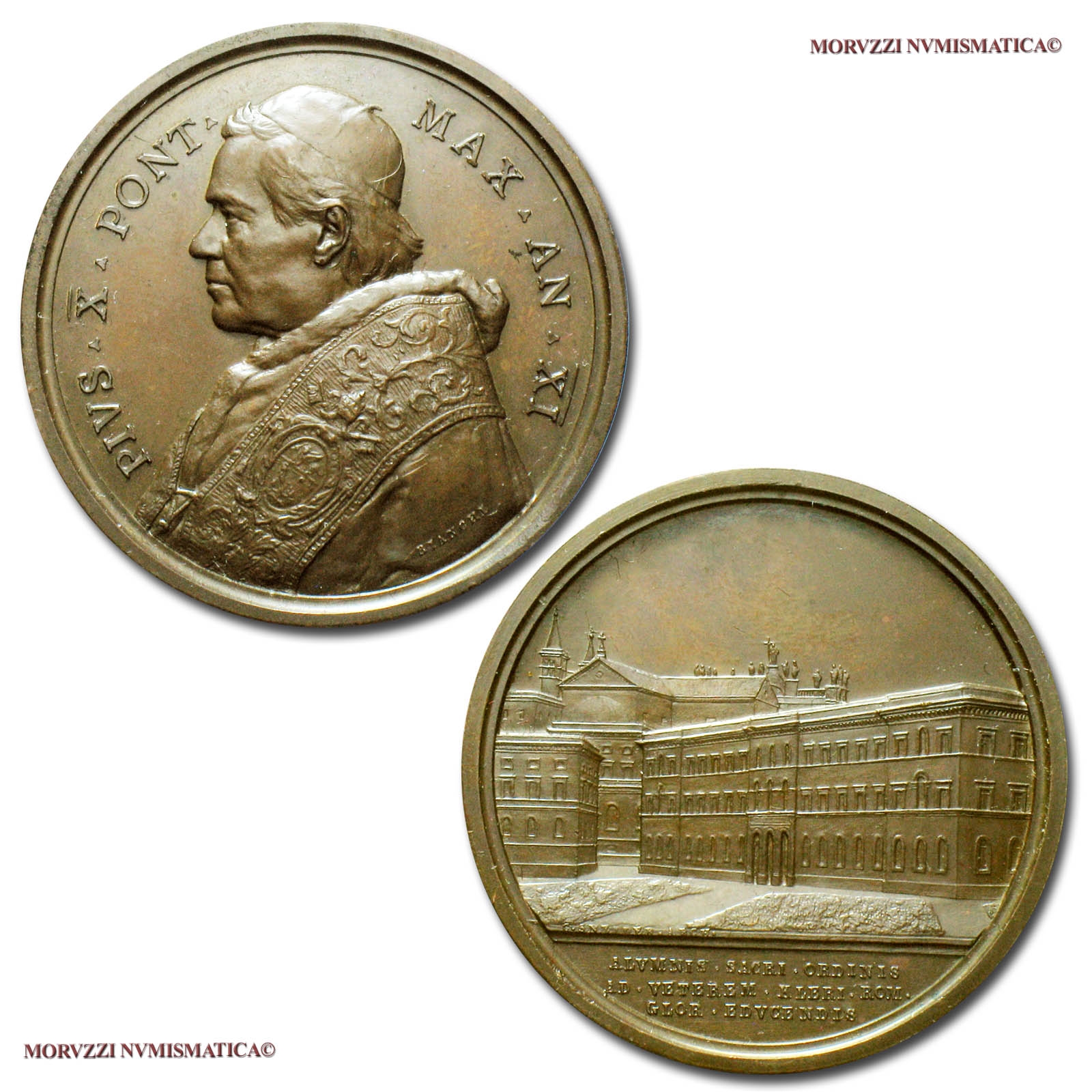 Stato Pontificio, PIO X, MEDAGLIA ANNUALE IN BRONZO, 1914 AN XI, Il nuovo Seminario Romano Maggiore, Opus Francesco Bianchi, FDC, (NC), (Bartolotti E914) / Pope Pius X Sarto BRONZE MEDALS (medaglie papali - medaglie pontificie annuali) | Moruzzi Numismatica