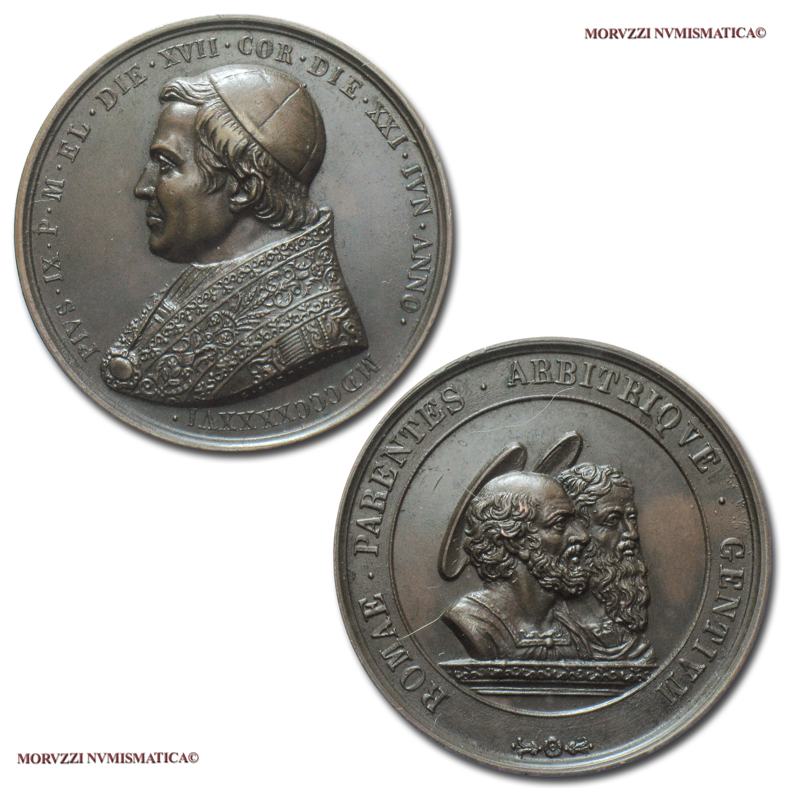 Stato Pontificio, PIO IX, MEDAGLIA ANNUALE IN BRONZO, 1846 A I, Elezione al pontificato (SS. Pietro e Paolo), Opus Giuseppe Cerbara, SPL, (Bartolotti E846) / Pope Pius IX Mastai Ferretti BRONZE MEDALS (medaglie papali - medaglie pontificie annuali) | Moruzzi Numismatica