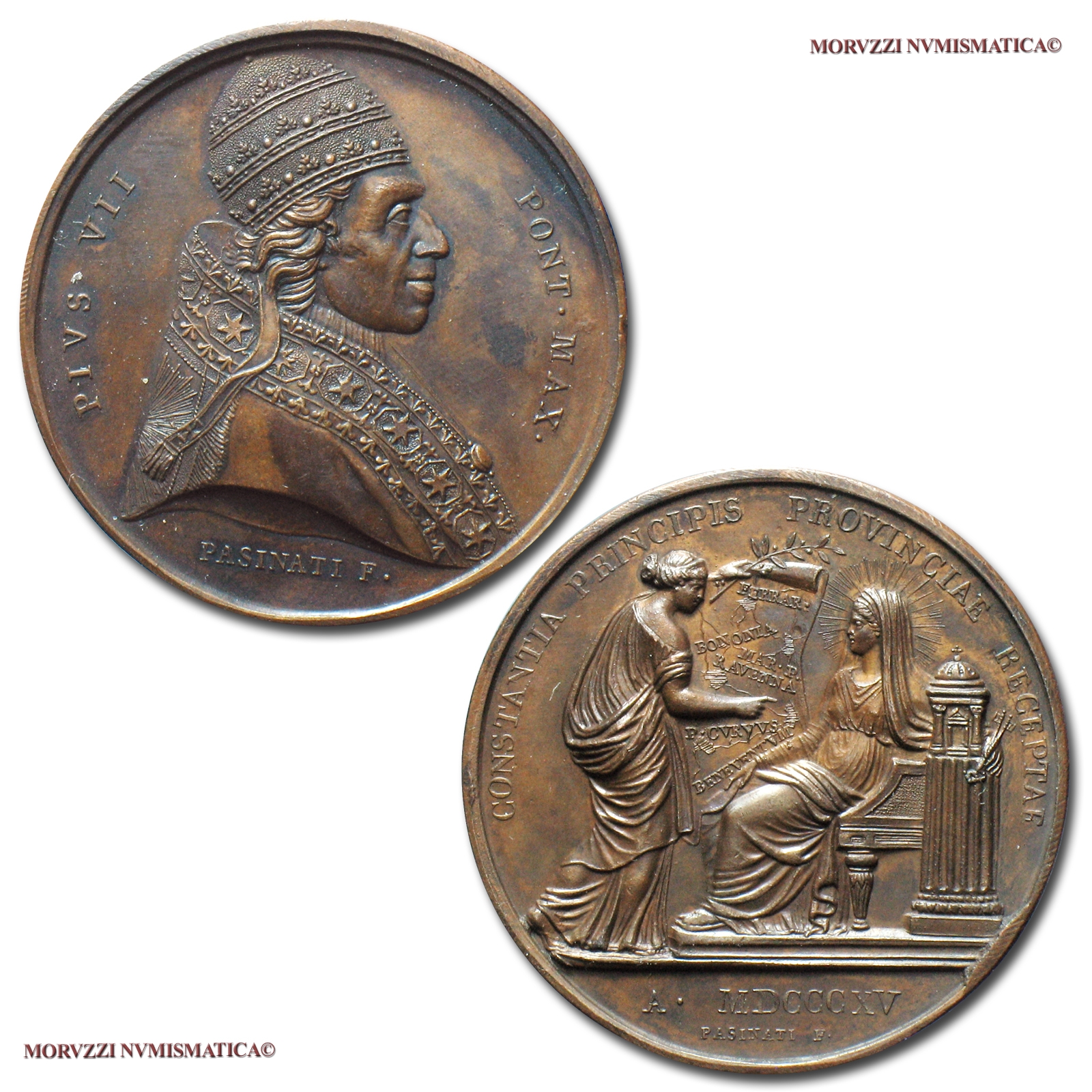 Stato Pontificio, PIO VII, MEDAGLIA ANNUALE IN BRONZO RICONIO, 1816 ANNO XVII, Restituzione al Pontefice delle Province, Opus Henri François Brandt, FDC, (NC), (Bartolotti E816) / Pope Pius VII Chiaramonti BRONZE MEDALS RECOINAGE (medaglie papali annuali) | Moruzzi Numismatica