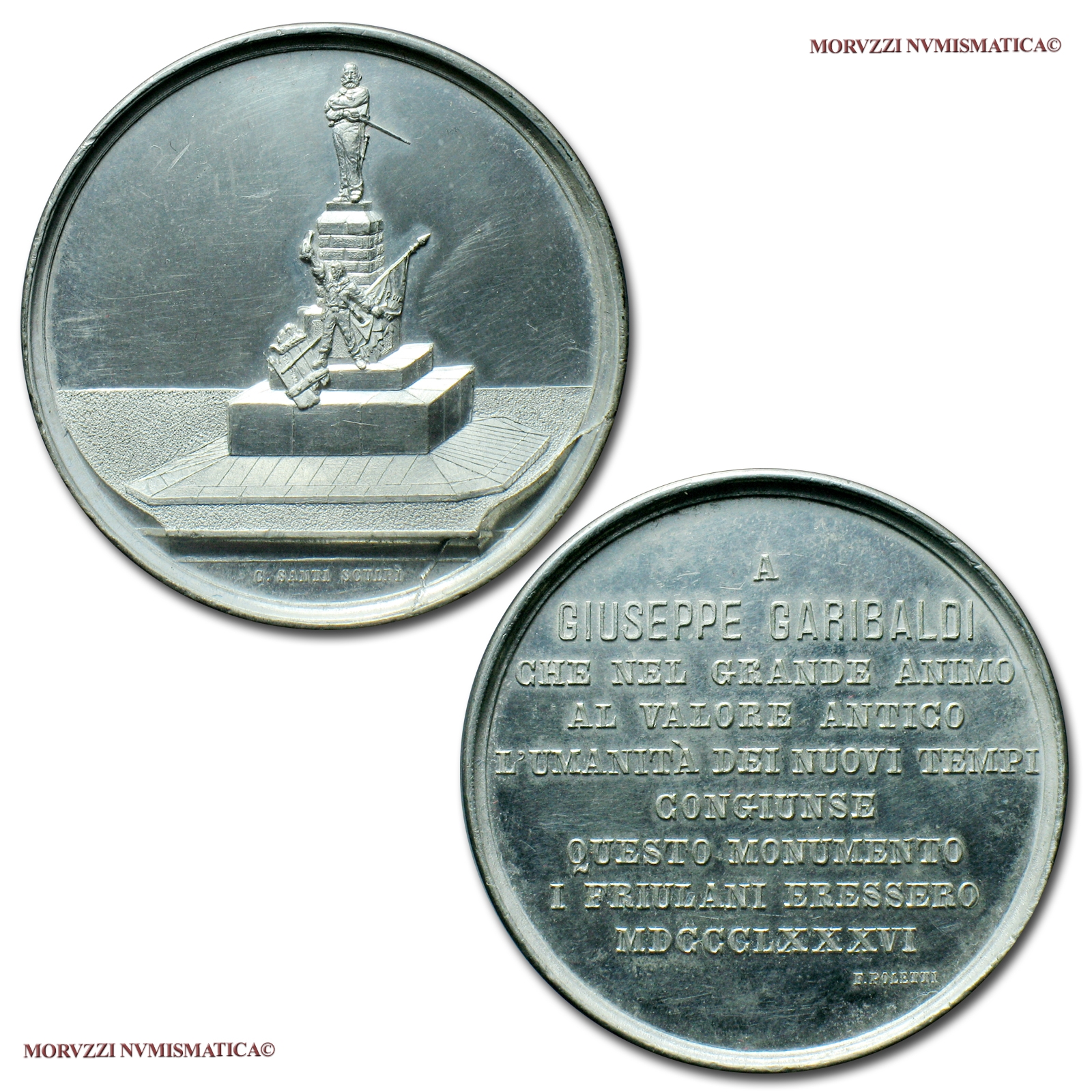 Italia, GIUSEPPE GARIBALDI, MEDAGLIA IN METALLO BIANCO, 1886, Monumento a Garibaldi, Opus Antonio Santi, qFDC, (NC), (Sarti 154) / medaglie italiane moderne (medaglia italiana moderna da collezione) | Moruzzi Numismatica