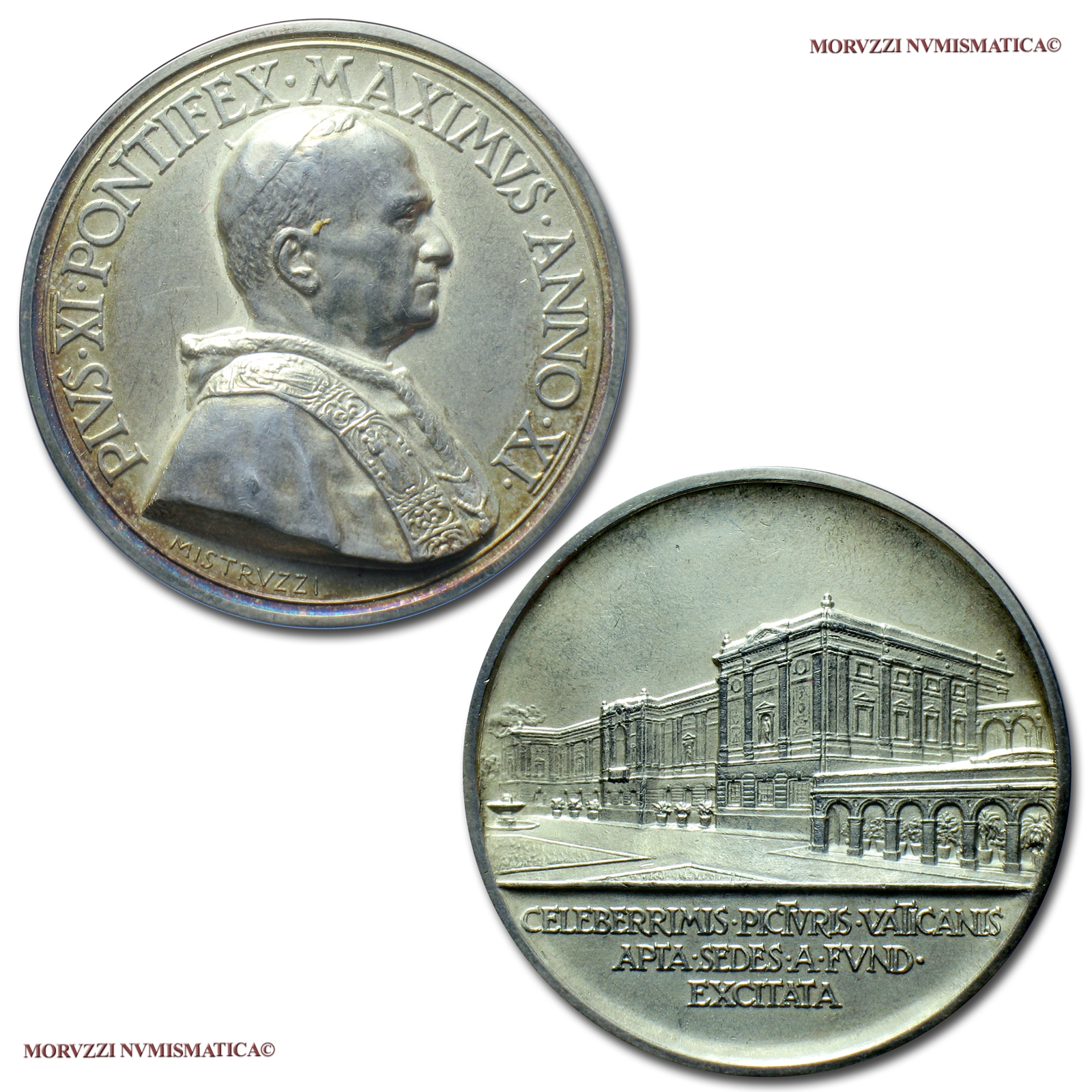 Città del Vaticano, PIO XI, MEDAGLIA ANNUALE IN ARGENTO, 1932 ANNO XI, La nuova Pinacoteca Vaticana, Opus Aurelio Mistruzzi, FDC, (NC), (Bartolotti E932) / Pope Pius XI SILVER MEDALS (medaglie papali d'argento - medaglie pontificie annuali da collezione) | Moruzzi Numismatica