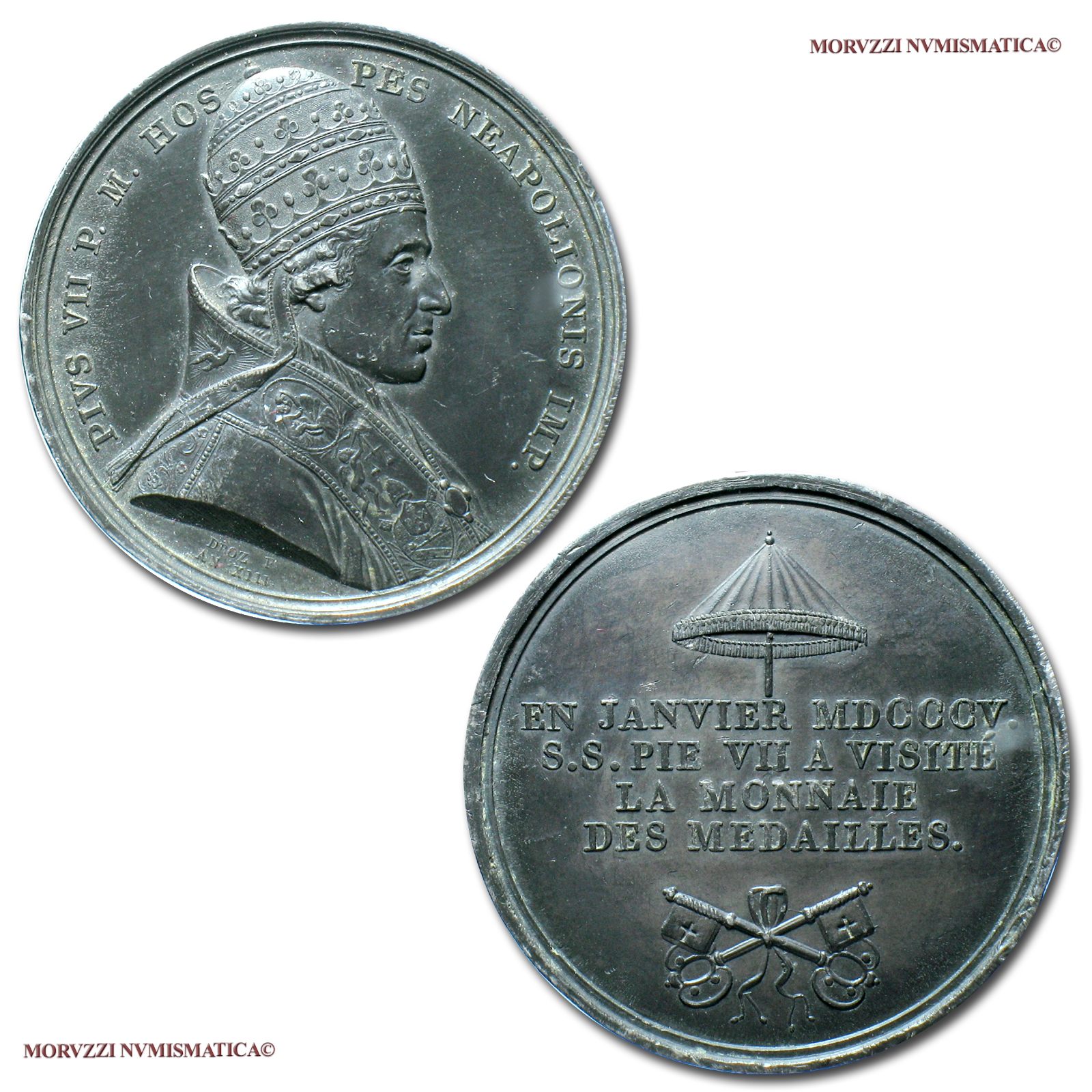 Stato Pontificio, PIO VII, MEDAGLIA IN PIOMBO, 1805, Visita alla zecca di Parigi, Opus Droz e Denon, qSPL, (R), (Patrignani 18 var.) / Pope Pius VII Chiaramonti SILVER MEDALS (medaglie papali rare - medaglie pontificie da collezione) | Moruzzi Numismatica
