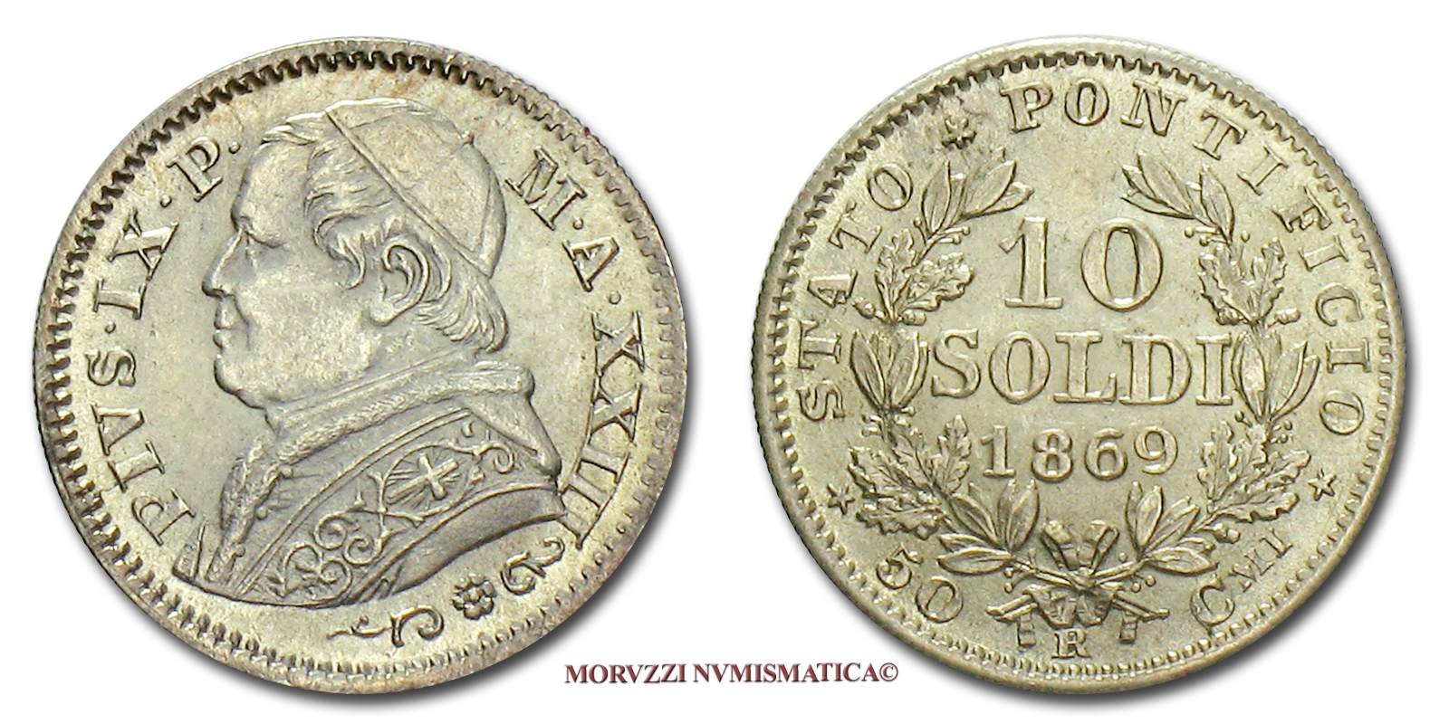 Stato Pontificio, PIO IX, 10 SOLDI, 1869 A XXIII, (Pagani 582) | Moruzzi Numismatica
