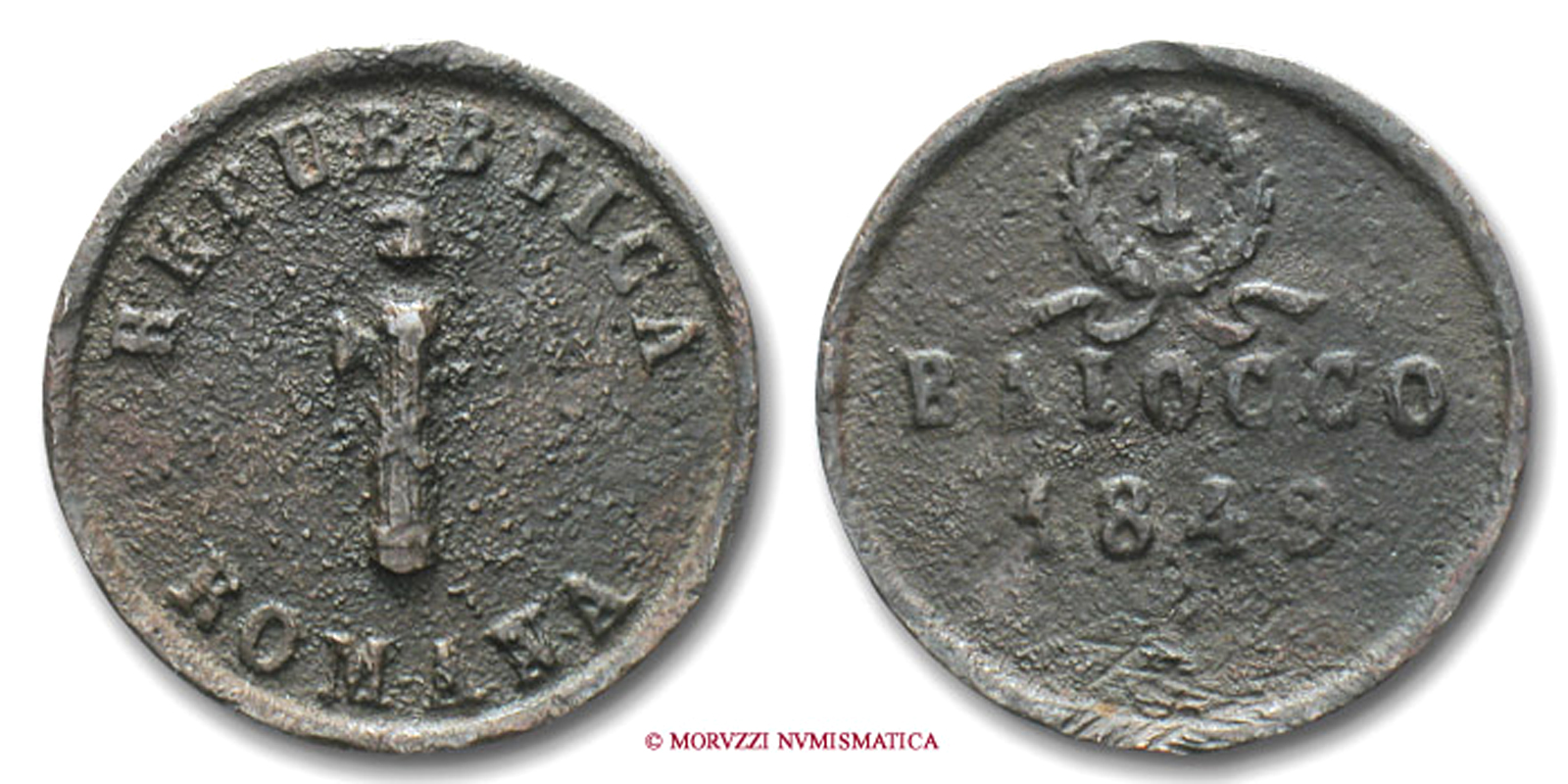 Ancona, SECONDA REPUBBLICA ROMANA, 1848-1849, BAIOCCO, 1849 | Moruzzi Numismatica