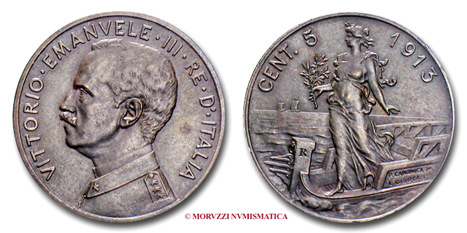 Regno d'Italia, VITTORIO EMANUELE III, 1900-1943 -, CENTESIMI 5, Italia su prora, 1913 | Moruzzi Numismatica