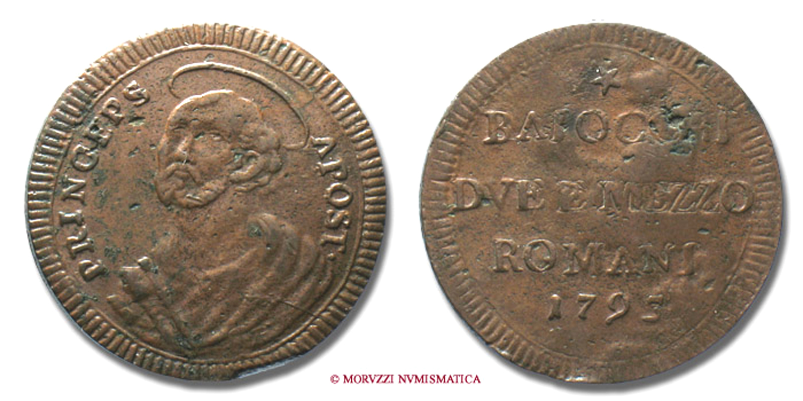 Stato Pontificio, PIO VI, Braschi 1775-1799, BAIOCCHI ROMANI 2 e 1/2, 1795  | Moruzzi Numismatica