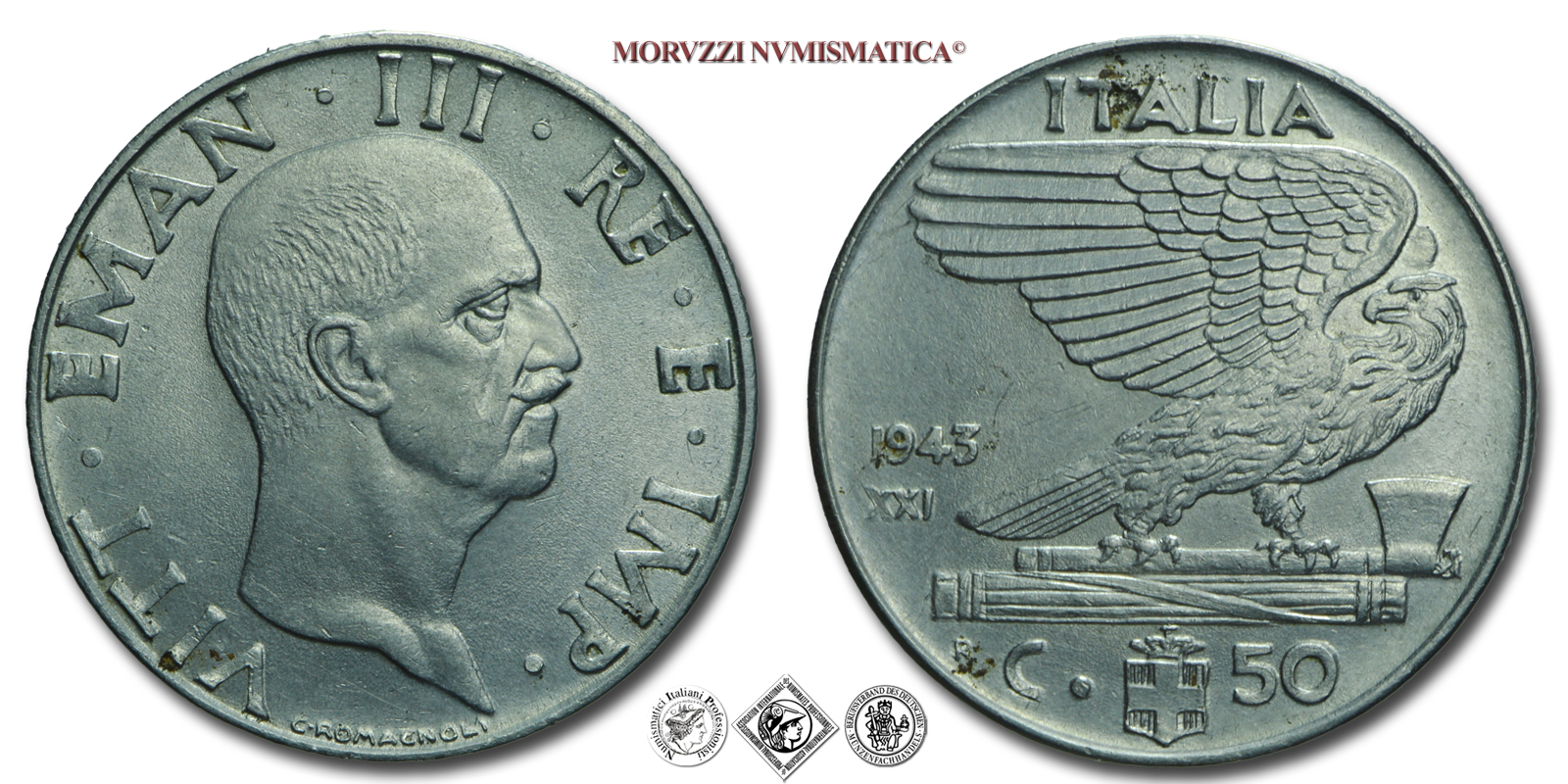 Regno d'Italia, VITTORIO EMANUELE III, 50 CENTESIMI, 1943 XXI, Impero, Zecca di Roma, NICHEL, SPL, (R), (Pagani 826) / monete italiane moderne rare (moneta italiana moderna rara da collezione - Casa Savoia) | Moruzzi Numismatica