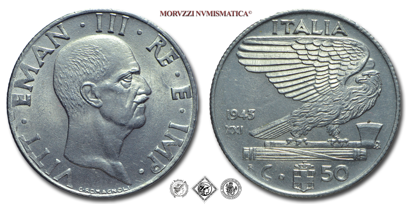 Regno d'Italia, VITTORIO EMANUELE III, 50 CENTESIMI, 1943 XXI, Impero, Zecca di Roma, NICHEL, qFDC, (R), (Pagani 826) / monete italiane moderne rare (moneta italiana moderna rara da collezione - Casa Savoia) | Moruzzi Numismatica