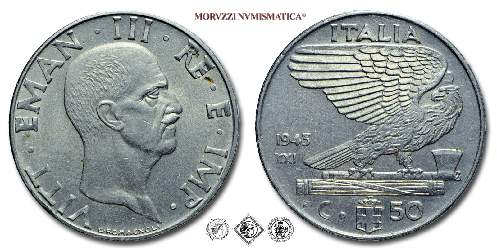 Regno d'Italia, VITTORIO EMANUELE III, 50 CENTESIMI, 1943 XXI, Impero, Zecca di Roma, NICHEL, mSPL, (R), (Pagani 826) / monete italiane moderne rare (moneta italiana moderna rara da collezione - Casa Savoia) | Moruzzi Numismatica