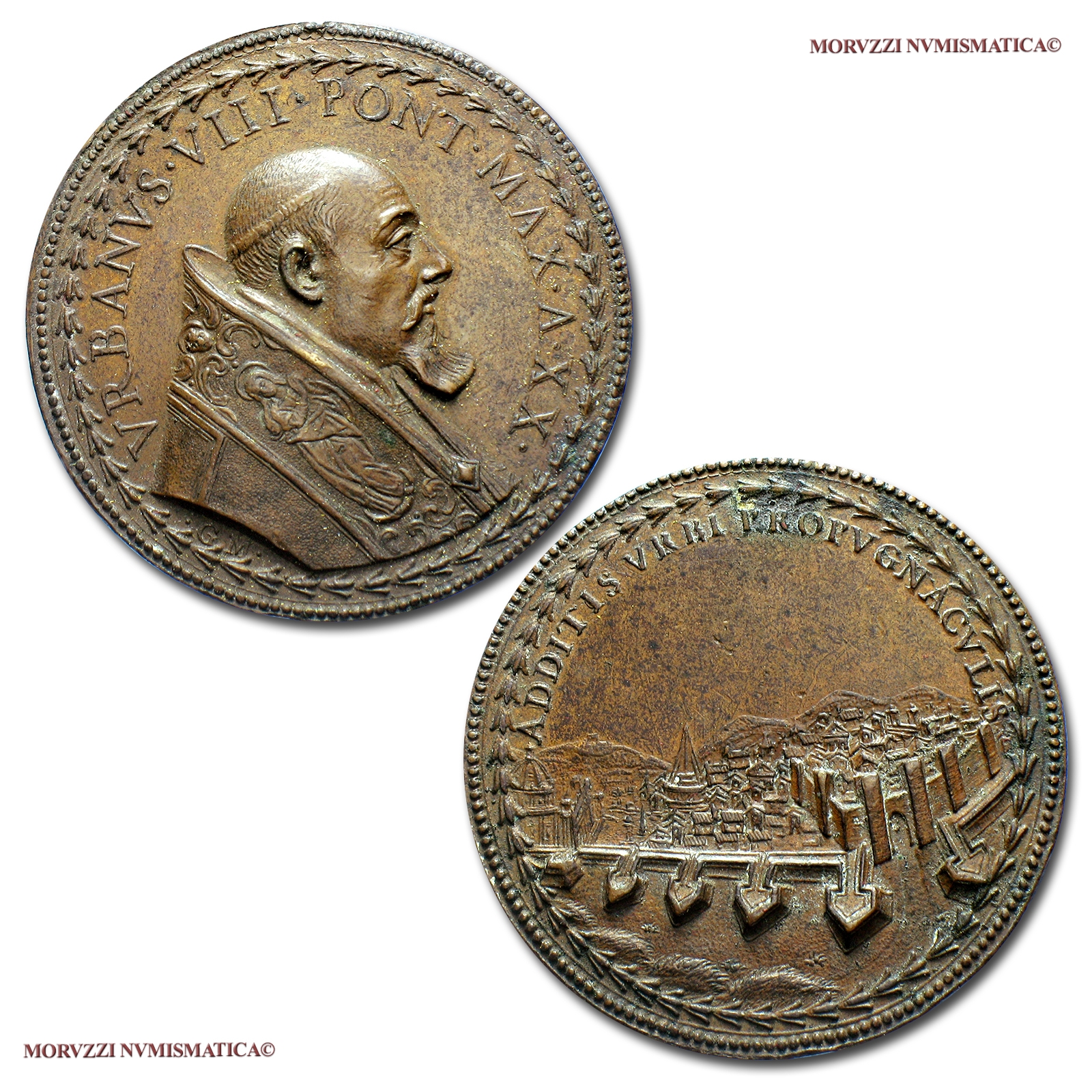 Stato Pontificio, URBANO VIII, MEDAGLIA ANNUALE IN BRONZO RICONIO, A XX, Rafforzamento delle mura di Roma, Opus G. Morone, mSPL, (NC), (Bartolotti 643a) Urban VIII Barberini BRONZE MEDAL RECOINAGE Papal medals medaglie papali di bronzo medaglie pontificie | Moruzzi Numismatica