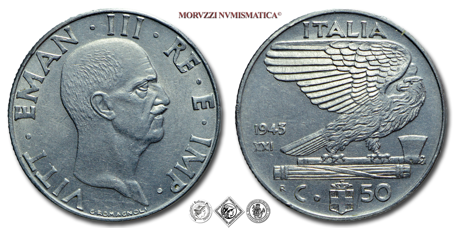 Regno d'Italia, VITTORIO EMANUELE III, 50 CENTESIMI, 1943 XXI, Impero, Zecca di Roma, NICHEL, mSPL, (R), (Pagani 826) / monete italiane moderne rare (moneta italiana moderna rara da collezione - Casa Savoia) | Moruzzi Numismatica