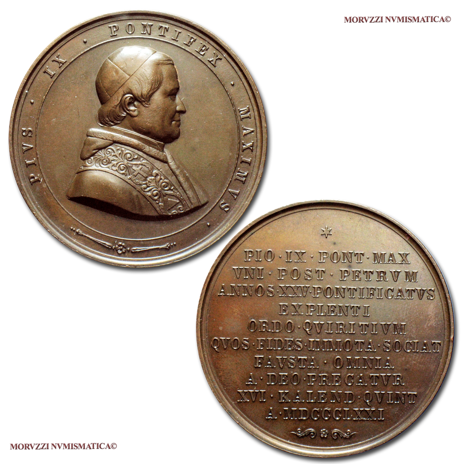 Stato Pontificio, PIO IX, MEDAGLIA ANNUALE IN BRONZO, 1871, XXV anno di Pontificato, qSPL, (R), (Bartolotti XXVI-1) / Pope Pius IX Mastai Ferretti BRONZE MEDALS (medaglie papali rare - medaglie pontificie annuali) | Moruzzi Numismatica