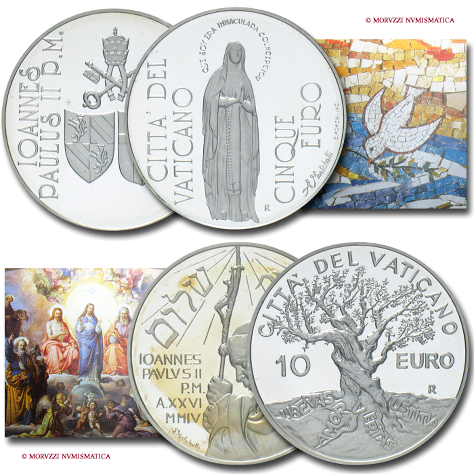 Città del Vaticano, BENEDETTO XVI, Ratzinger, Dal 2005, 5 e 10 Euro, 2004, Giornata mondiale della Pace e Immacolata Concezione, FS | Moruzzi Numismatica