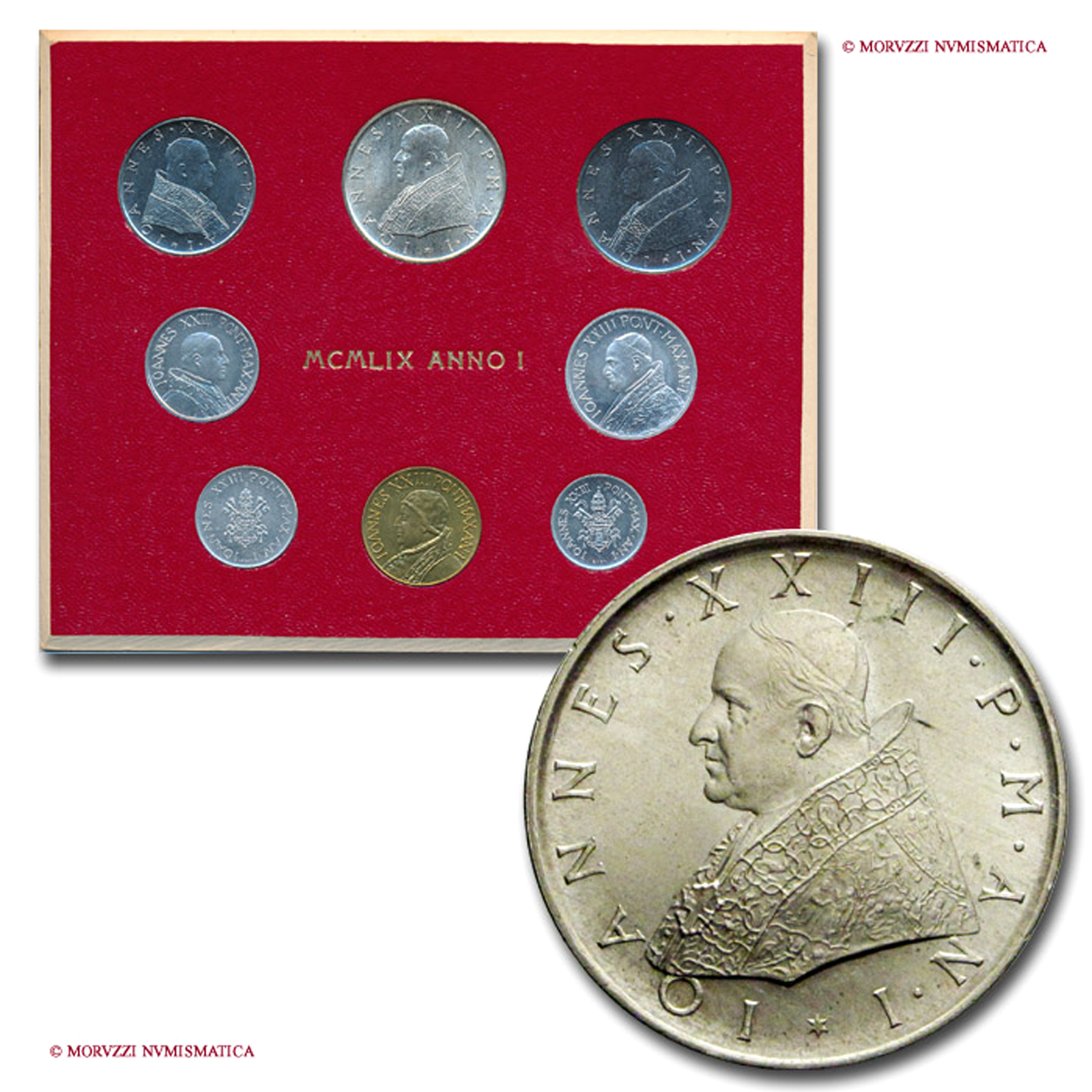 Città del Vaticano, GIOVANNI XXIII, Roncalli, 1959-1962, SERIE ANNUALE DI 8 VALORI, 1959 AN I | Moruzzi Numismatica