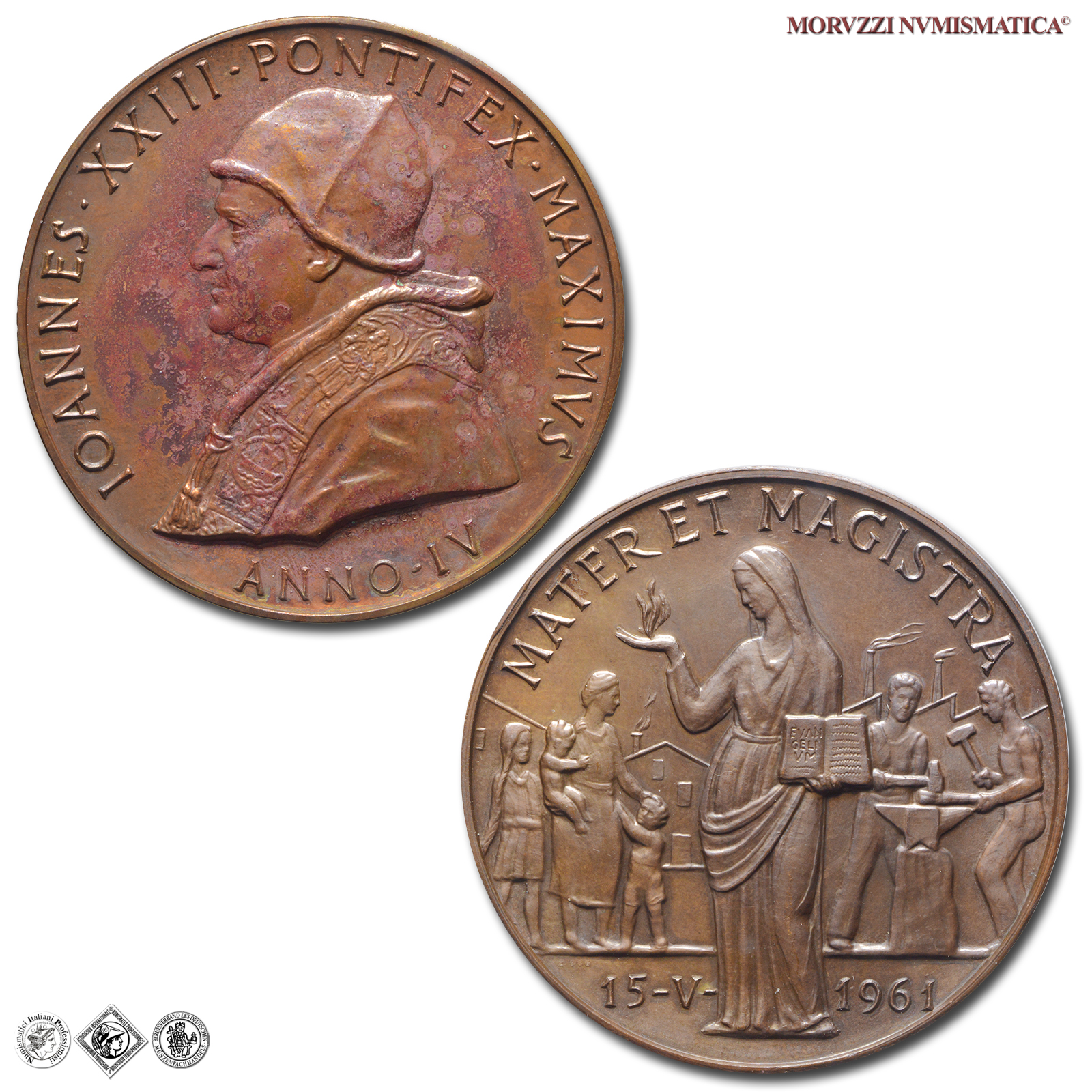 Città del Vaticano, GIOVANNI XXIII, Roncalli, MEDAGLIA ANNUALE IN BRONZO, (1962) A. IV, Enciclica Mater et Magistra, Opus Pietro Giampaoli, mSPL, (Bartolotti E962) / medaglie papali pontificie annuali da collezione | Moruzzi Numismatica