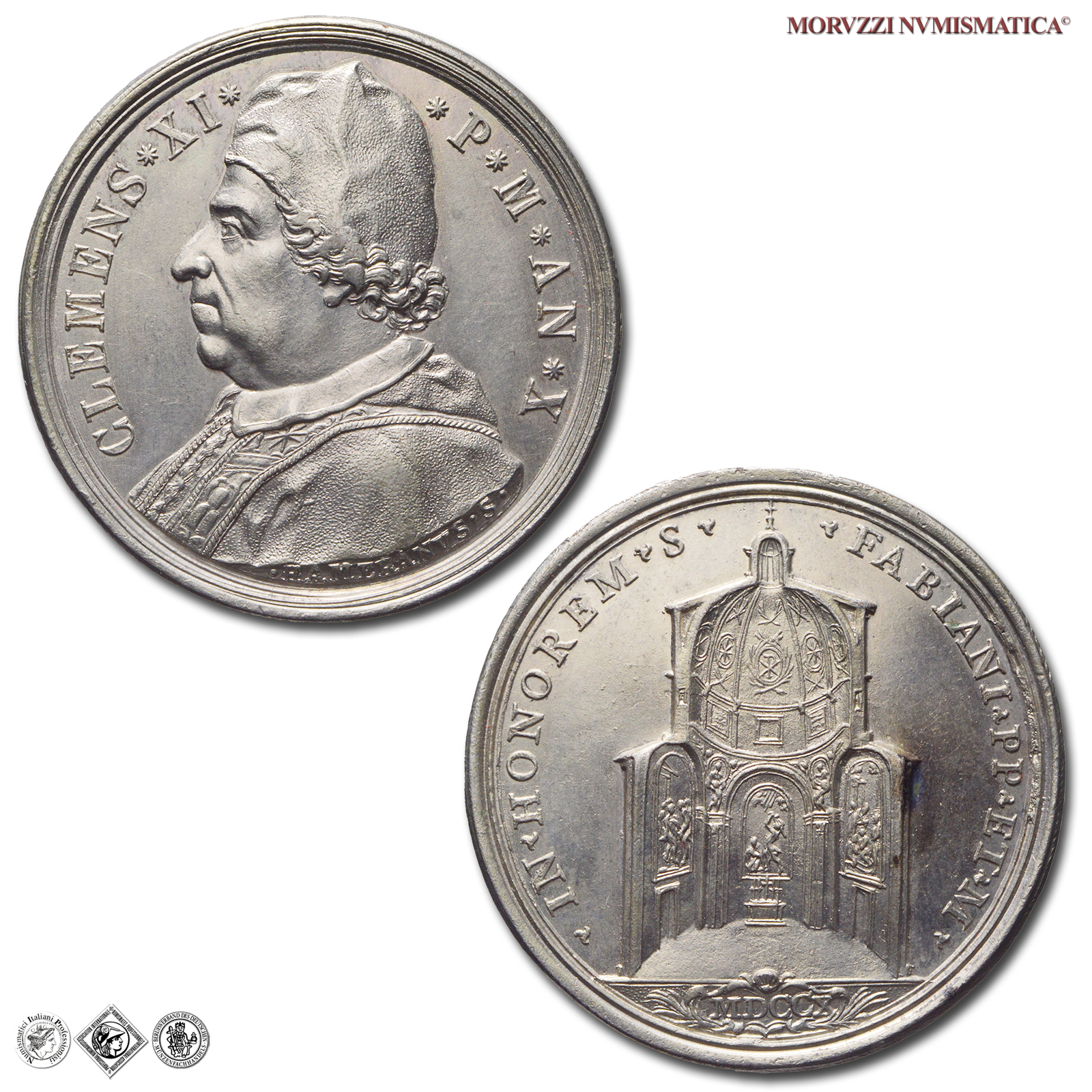 Stato Pontificio, CLEMENTE XI, Albani, MEDAGLIA ANNUALE IN BRONZO ARGENTATO, AN X, La Cappella Albani, Opus Ermenegildo Hamerani, qFDC, (R), (Bartolotti E701) / medaglie papali pontificie annuali rare da collezione | Moruzzi Numismatica