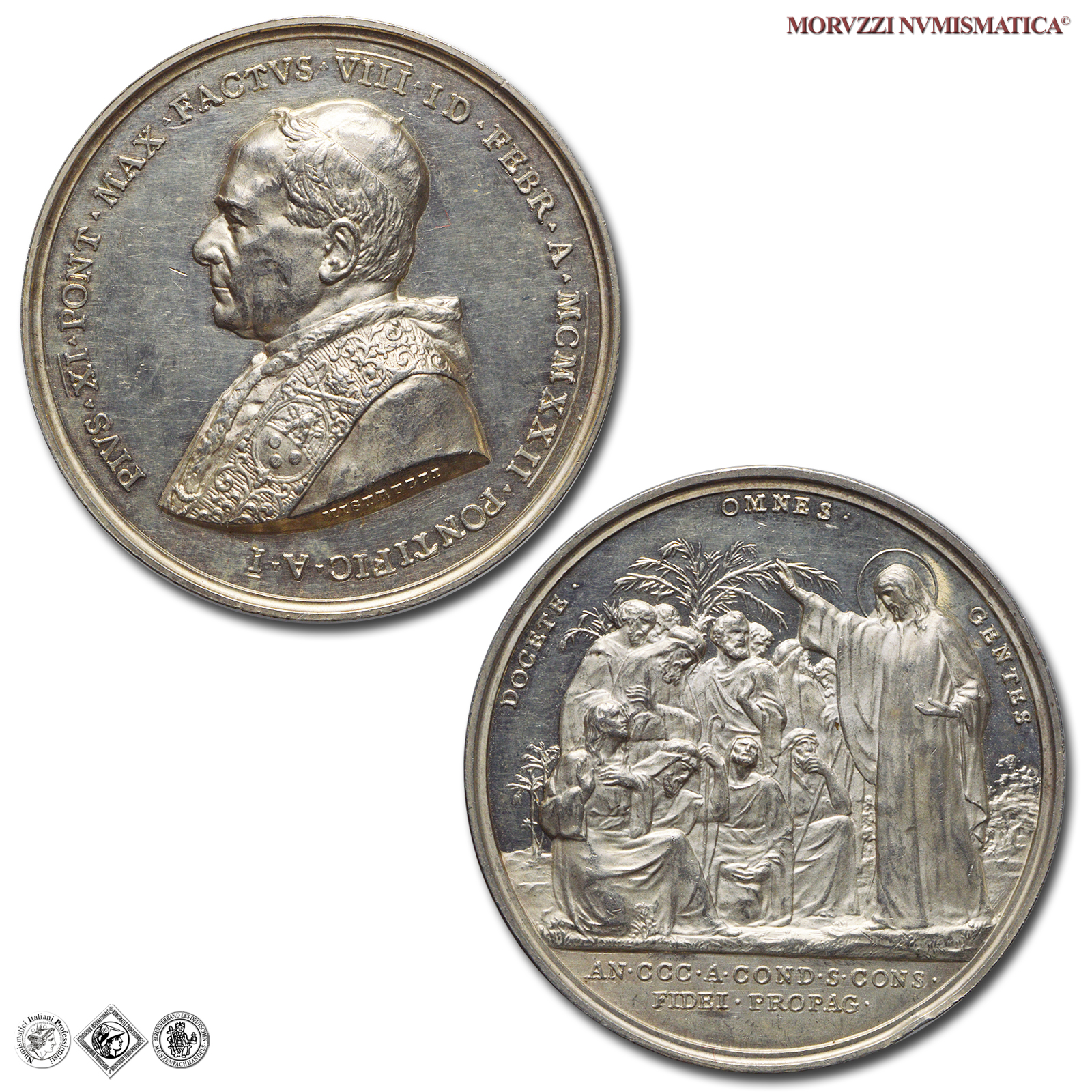 Città del Vaticano, PIO XI, Ratti, MEDAGLIA ANNUALE IN ARGENTO, III Centenario della Sacra Congregazione di Propaganda Fide, 1922 A I, Opus Aurelio Mistruzzi, qFDC, (R), (Bartolotti e922) / medaglie papali pontificie annuali rare d'argento | Moruzzi Numismatica