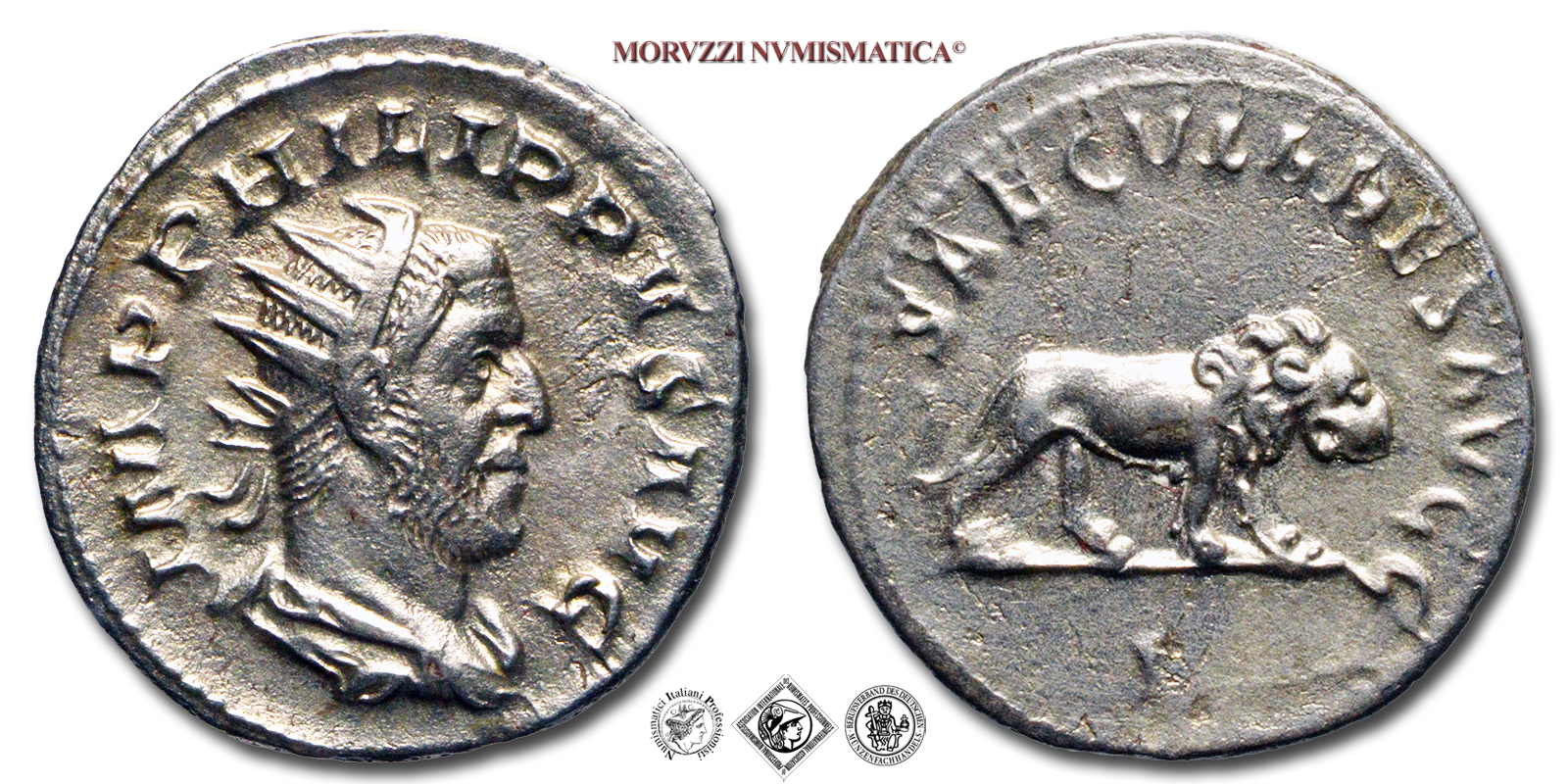 FILIPPO I L'ARABO, ANTONINIANO, 248 d.C., SAECVLARES AVGG / I leone, Zecca di Roma, ARGENTO, mBB, (RR), (RIC 12/R2) / monete romane imperiali antiche rare d'argento (moneta romana imperiale antica rara - Impero Romano) | Moruzzi Numismatica