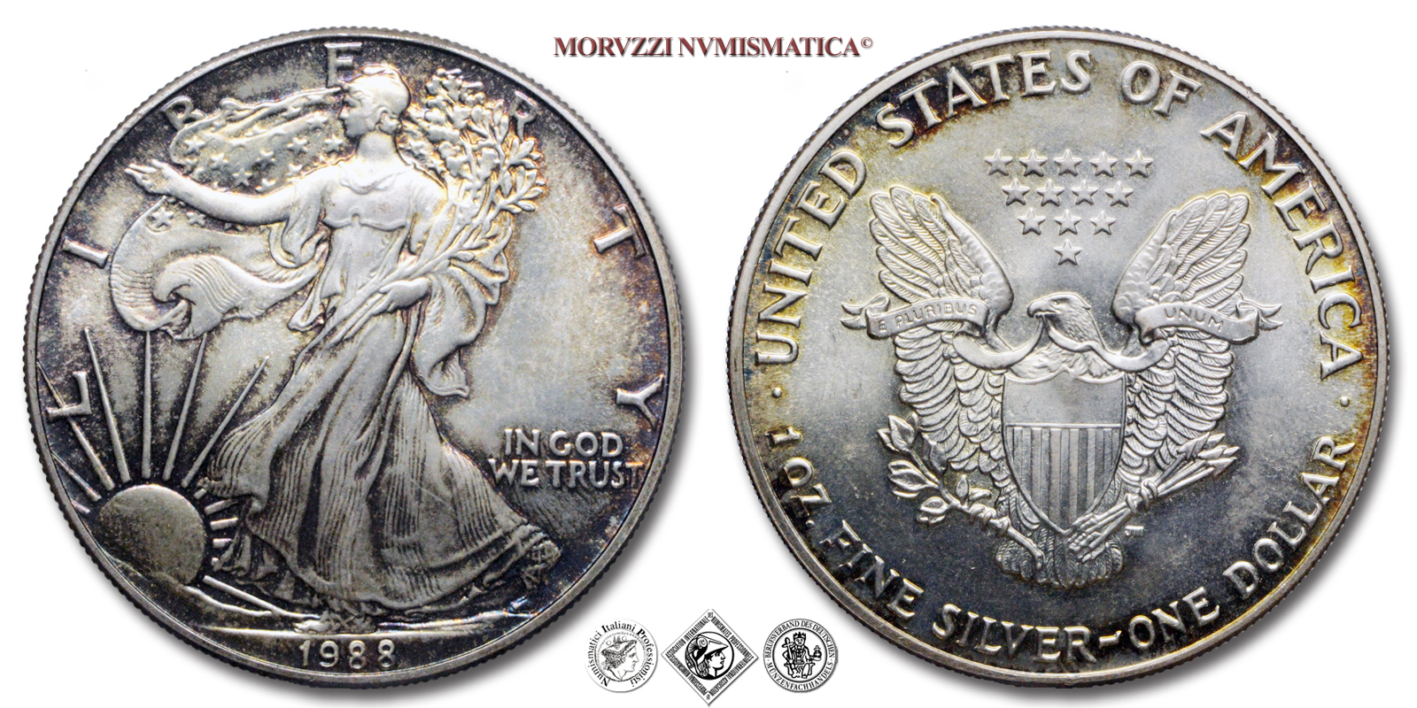 Stati Uniti, DOLLARO, American Eagle, 1988, Zecca di Philadelphia, ARGENTO, FDC, (KM 273) / USA - United States of America ONE DOLLAR (WORLD SILVER COINS - monete mondiali americane moderne - moneta mondiale americana moderna - dollari d'argento) | Moruzzi Numismatica