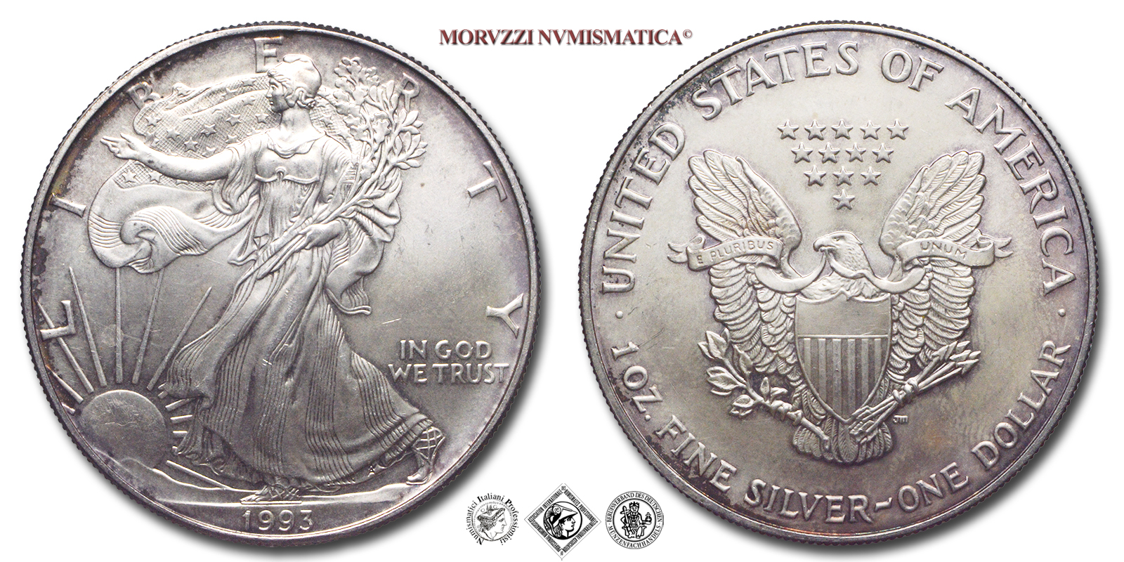Stati Uniti, DOLLARO, American Eagle, 1993, Zecca di Philadelphia, ARGENTO, FDC, (KM 273) / USA - United States of America ONE DOLLAR (WORLD SILVER COINS - monete mondiali americane moderne - moneta mondiale americana moderna - dollari d'argento) | Moruzzi Numismatica