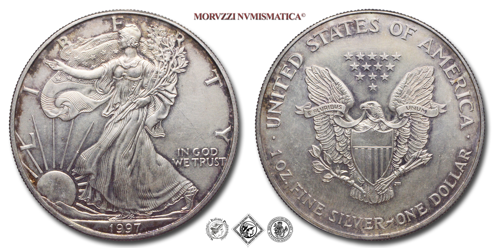 Stati Uniti, DOLLARO, American Eagle, 1997, Zecca di Philadelphia, ARGENTO, FDC, (KM 273) / USA - United States of America ONE DOLLAR (WORLD SILVER COINS - monete mondiali americane moderne - moneta mondiale americana moderna - dollari d'argento) | Moruzzi Numismatica