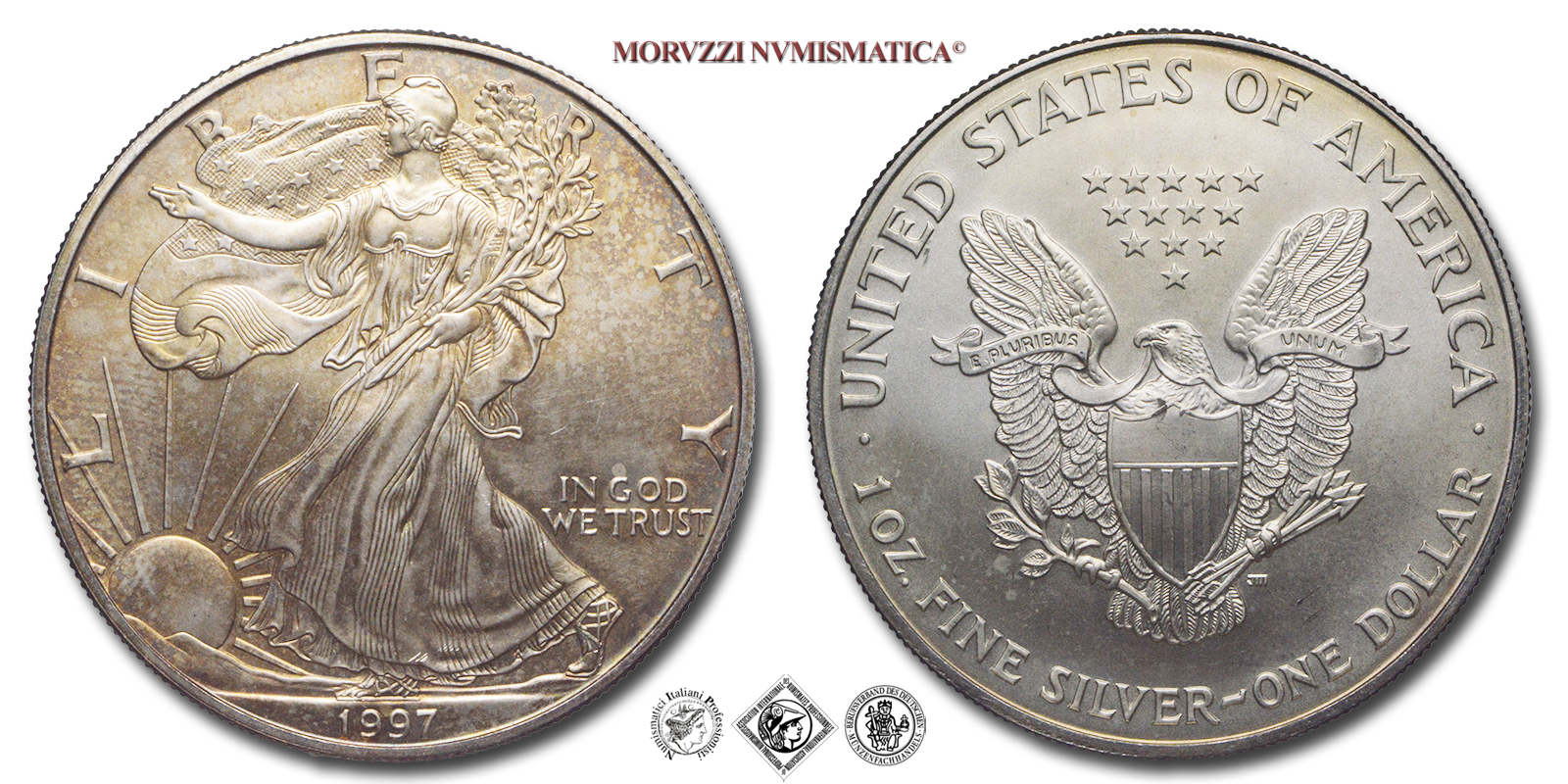 Stati Uniti, DOLLARO, American Eagle, 1997, Zecca di Philadelphia, ARGENTO, FDC, (KM 273) / USA - United States of America ONE DOLLAR (WORLD SILVER COINS - monete mondiali americane moderne - moneta mondiale americana moderna - dollari d'argento) | Moruzzi Numismatica