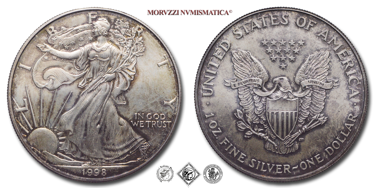 Stati Uniti, DOLLARO, American Eagle, 1998, Zecca di Philadelphia, ARGENTO, FDC, (KM 273) / USA - United States of America ONE DOLLAR (WORLD SILVER COINS - monete mondiali americane moderne - moneta mondiale americana moderna - dollari d'argento) | Moruzzi Numismatica