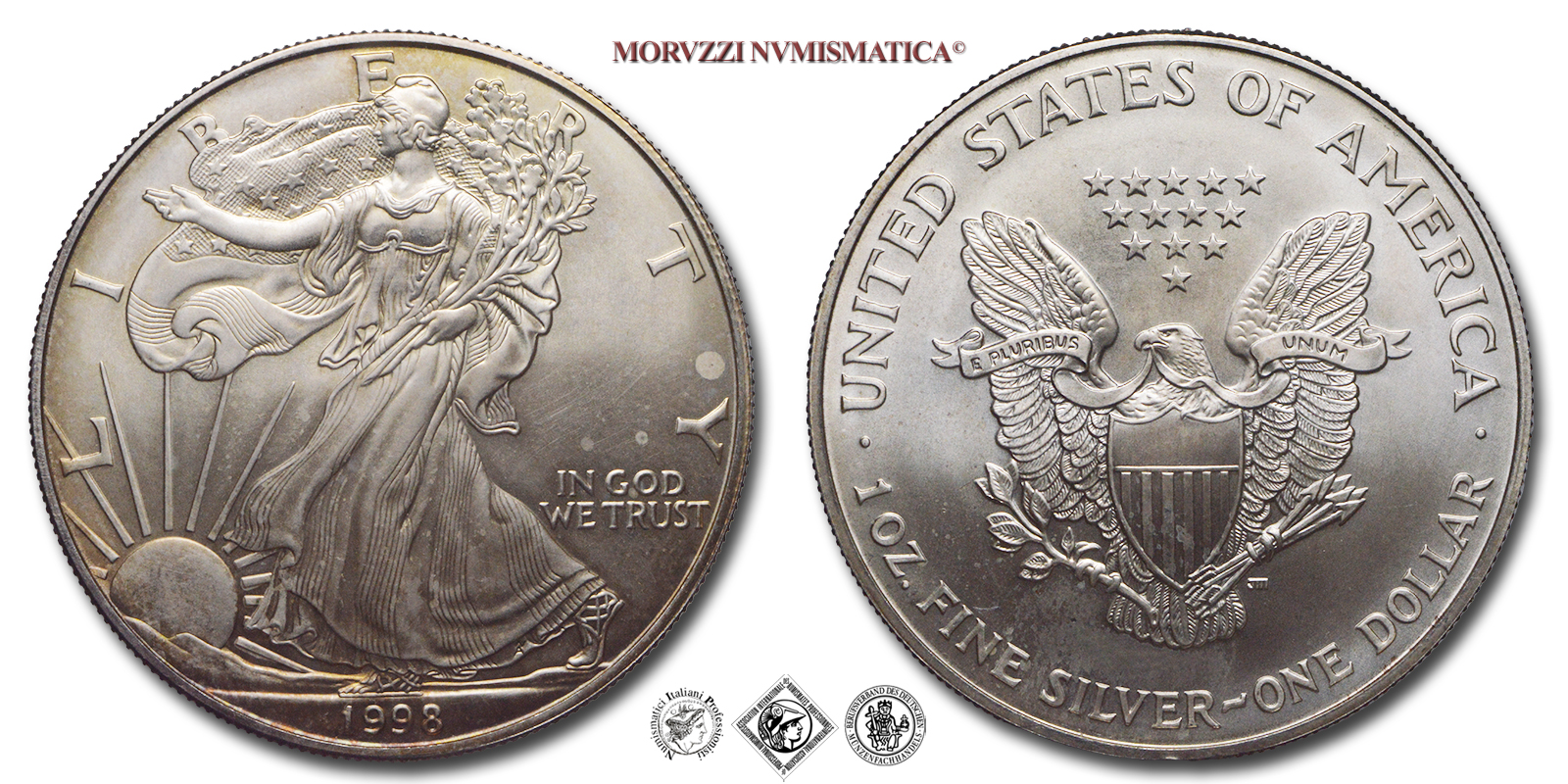 Stati Uniti, DOLLARO, American Eagle, 1998, Zecca di Philadelphia, ARGENTO, FDC, (KM 273) / USA - United States of America ONE DOLLAR (WORLD SILVER COINS - monete mondiali americane moderne - moneta mondiale americana moderna - dollari d'argento) | Moruzzi Numismatica