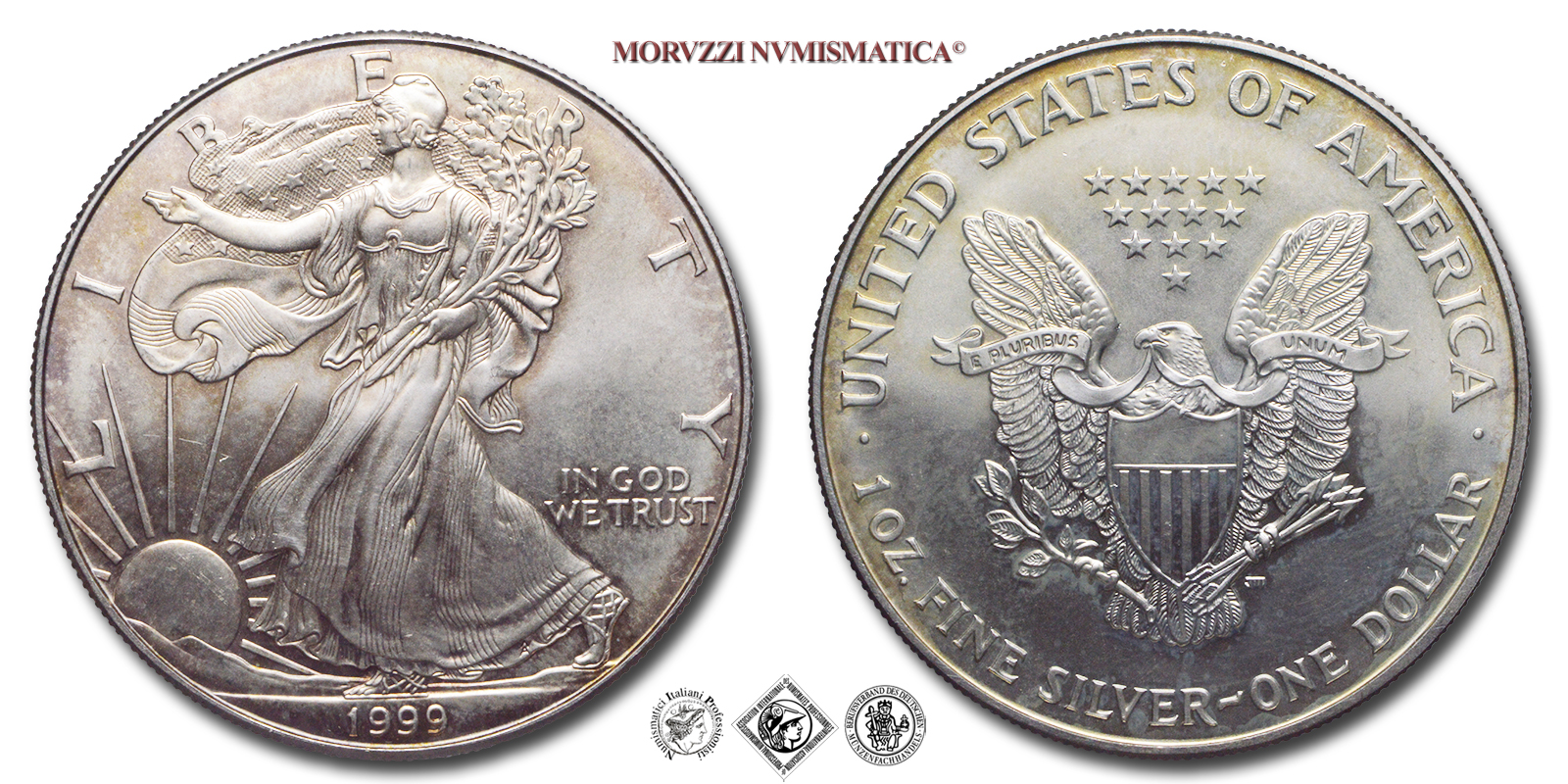 Stati Uniti, DOLLARO, American Eagle, 1999, Zecca di Philadelphia, ARGENTO, FDC, (KM 273) / USA - United States of America ONE DOLLAR (WORLD SILVER COINS - monete mondiali americane moderne - moneta mondiale americana moderna - dollari d'argento) | Moruzzi Numismatica