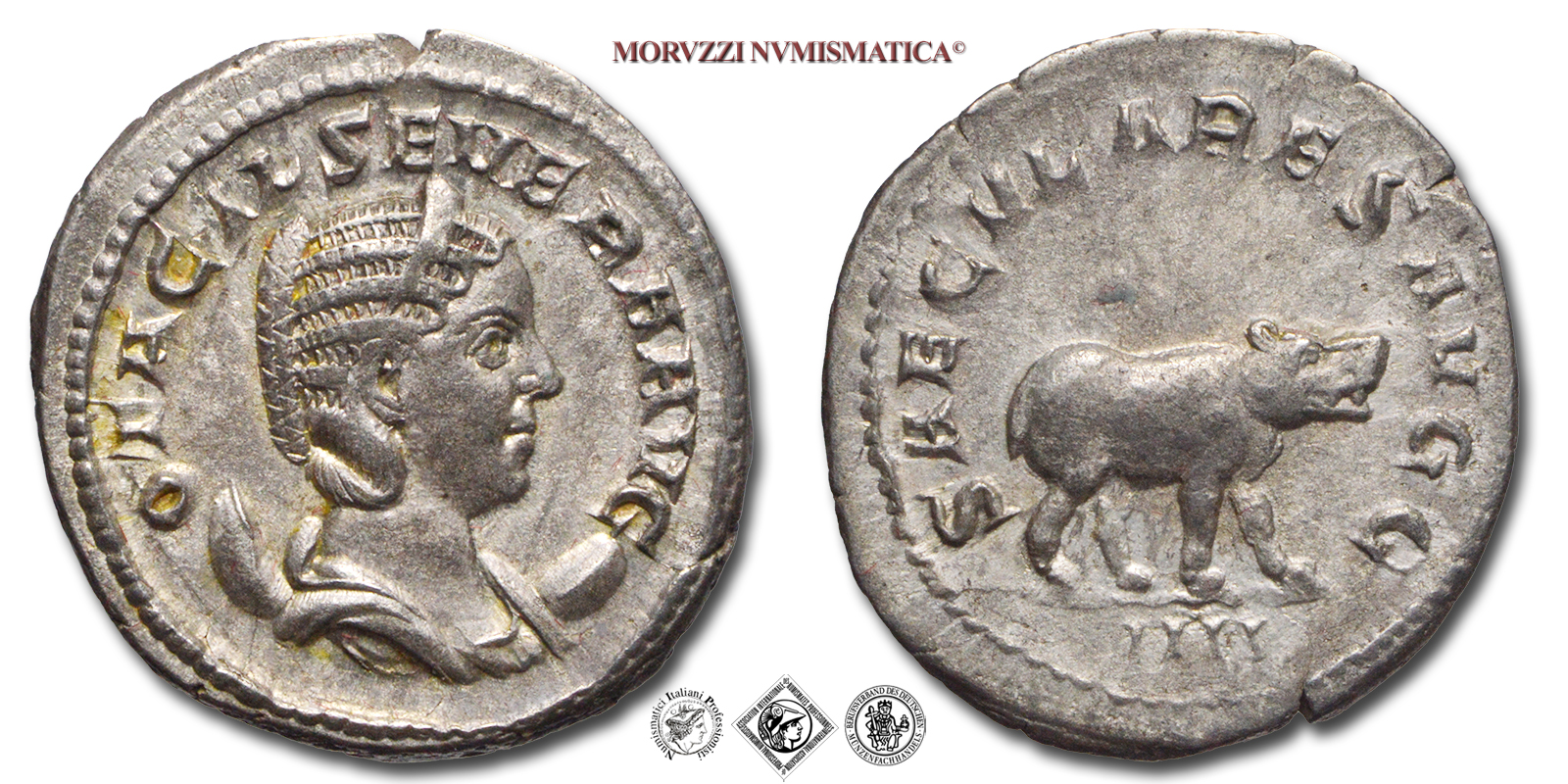 OTACILIA SEVERA, ANTONINIANO COMMEMORATIVO DEL MILLENNIO DI ROMA, 248 d.C., SAECVLARES AVGG / IIII ippopotamo, Zecca di Roma, ARGENTO, SPL, (NC), (RIC 116b) / monete romane imperiali antiche d'argento (moneta romana imperiale antica - Impero Romano) | Moruzzi Numismatica