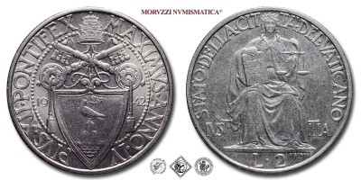 Città del Vaticano, PIO XII, Pacelli, LIRE 2, 1942 ANNO IV, Zecca di Roma, ACMONITAL, FDC, (Pagani 776) / monete papali vaticane (moneta papale vaticana da collezione) | Moruzzi Numismatica