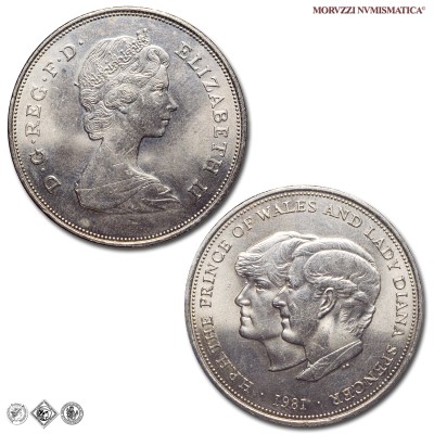 Regno Unito di Gran Bretagna, ELISABETTA II, 25 NEW PENCE, Matrimonio Carlo e Diana, 1981, Royal Mint (Tower Hill, London, United Kingdom), CUPRO-NICHEL, mSPL, (KM 925) / United Kingdom (UK) Queen ELIZABETH II Royal Wedding of Prince Charles and Lady Diana Spencer Copper-nickel World & British coins (monete mondiali europee inglesi commemorative - moneta mondiale europea inglese commemorativa da collezione) | Moruzzi Numismatica