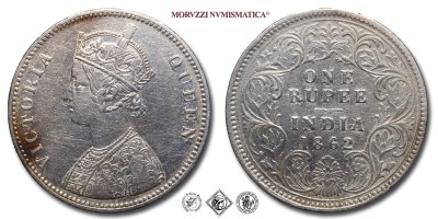 India Britannica, REGINA VITTORIA, RUPIA, 1862, ARGENTO, mBB, (KM 473) / British India East India Company VICTORIA QUEEN World SILVER coins (monete mondiali britanniche indiane d'argento - moneta mondiale britannica indiana da collezione) | Moruzzi Numismatica