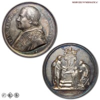Stato Pontificio, PIO IX, Mastai Ferretti, MEDAGLIA ANNUALE IN ARGENTO, 1871 AN XXVI, XXV anniversario elevazione al Pontificato, Opus Ignazio Bianchi, FDC, (Bartolotti E871) / medaglie papali pontificie annuali d'argento | Moruzzi Numismatica