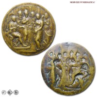 Probabile produzione tedesca, MEDAGLIA UNIFACE IN BRONZO, Seconda metà del 1500, Salomone e la regina di Saba, mBB, (RRR) / medaglie mondiali europee tedesche rare da collezione | Moruzzi Numismatica