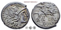 GENS JULIA, DENARIO, 141 a.C., testa galeata di Roma / i Dioscuri a cavallo, Zecca di Roma, L. Julius, ARGENTO, SPL, (Crawford 224/1) / monete romane repubblicane antiche d'argento (moneta antica della Repubblica Romana) | Moruzzi Numismatica