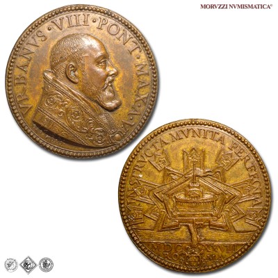 Stato Pontificio, URBANO VIII, Barberini, MEDAGLIA ANNUALE IN BRONZO, Nuove fortificazioni a Castel Sant'Angelo, 1628 A V, Opus Gaspare Mola, q​​​​​​​FDC, (RR), (Bartolotti E628) / medaglie papali pontificie annuali rare da collezione | Moruzzi Numismatica