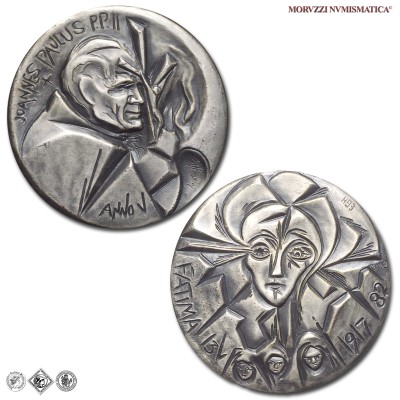 Città del Vaticano, GIOVANNI PAOLO II, Wojtyla, MEDAGLIA ANNUALE IN ARGENTO, 65° anniversario della I apparizione di Fatima, ANNO V (1983), Opus Ernst Günter Hansing, FDC, (Di Virgilio 48) / Papież Jan Paweł II Karol Józef Wojtyła (medaglie papali pontificie annuali d'argento) | Moruzzi Numismatica