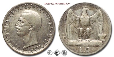 Regno d'Italia, VITTORIO EMANUELE III, LIRE 5, Aquilotto (Aquilino) - due rosette, 1929, Zecca di Roma, ARGENTO, BB, (Pagani 712a) / monete italiane moderne d'argento (moneta italiana moderna da collezione - Casa Savoia) | Moruzzi Numismatica