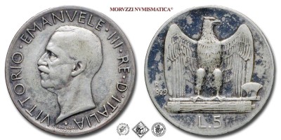 Regno d'Italia, VITTORIO EMANUELE III, LIRE 5, Aquilotto (Aquilino) - due rosette, 1929, Zecca di Roma, ARGENTO, BB, (Pagani 712a) / monete italiane moderne d'argento (moneta italiana moderna da collezione - Casa Savoia) | Moruzzi Numismatica