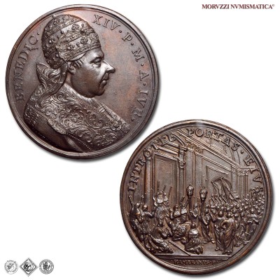 Stato Pontificio, BENEDETTO XIV, Lambertini, MEDAGLIA IN BRONZO, Giubileo del 1750 - INTROITE PORTAS EIVS, 1750 A X, Opus Ottone Hamerani, qFDC, (Modesti Ma228) / medaglie papali pontificie (medaglia papale pontificia da collezione) | Moruzzi Numismatica